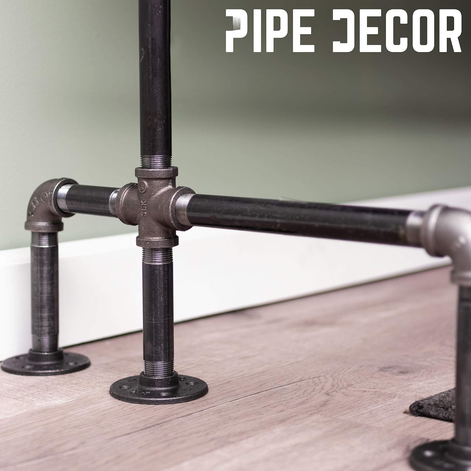 Industrial Pipe Desk Leg Set, Modern Home Office Writing or Computer Base Kit, D