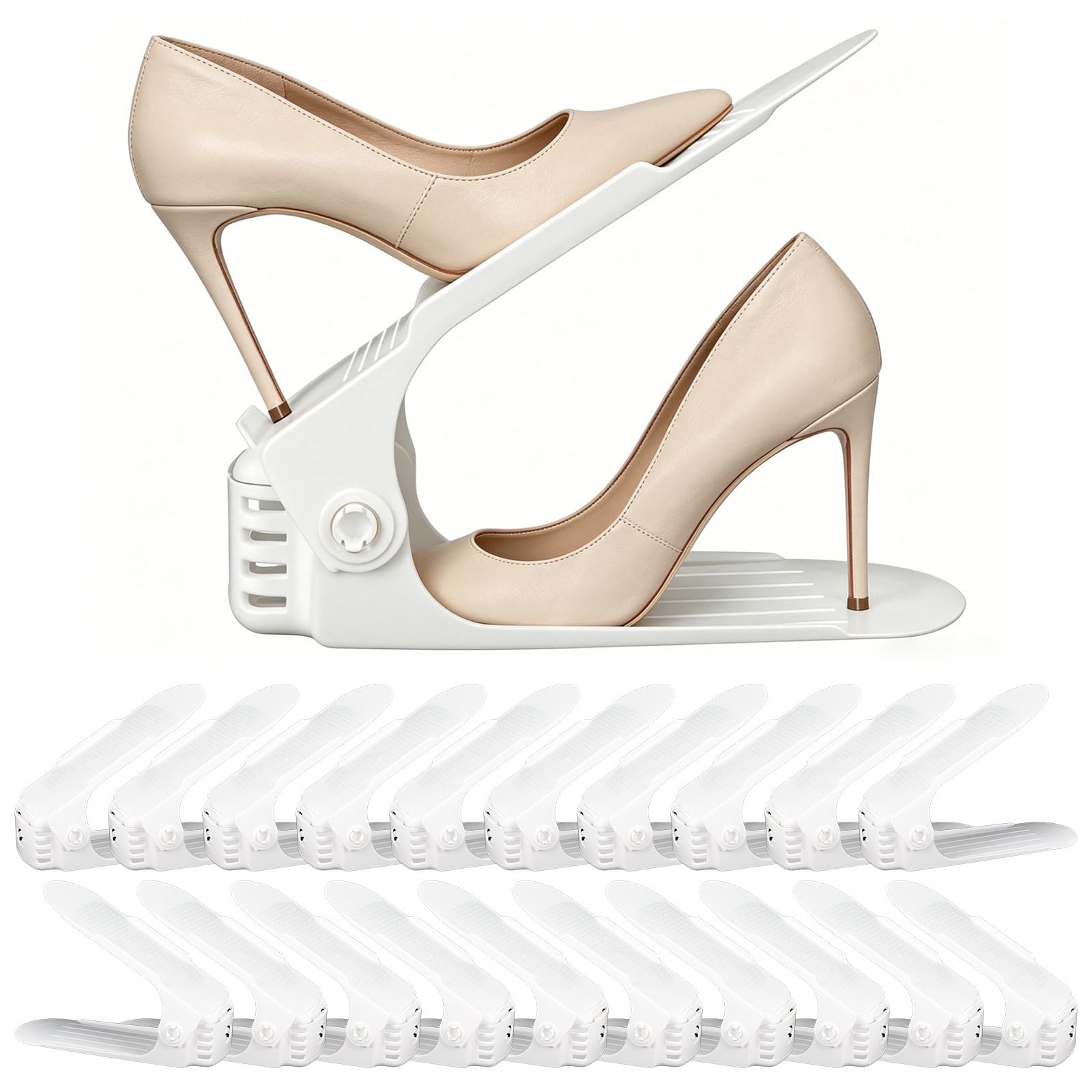 20 Pcs White Shoe Slots Organizer Space Saving Stackers