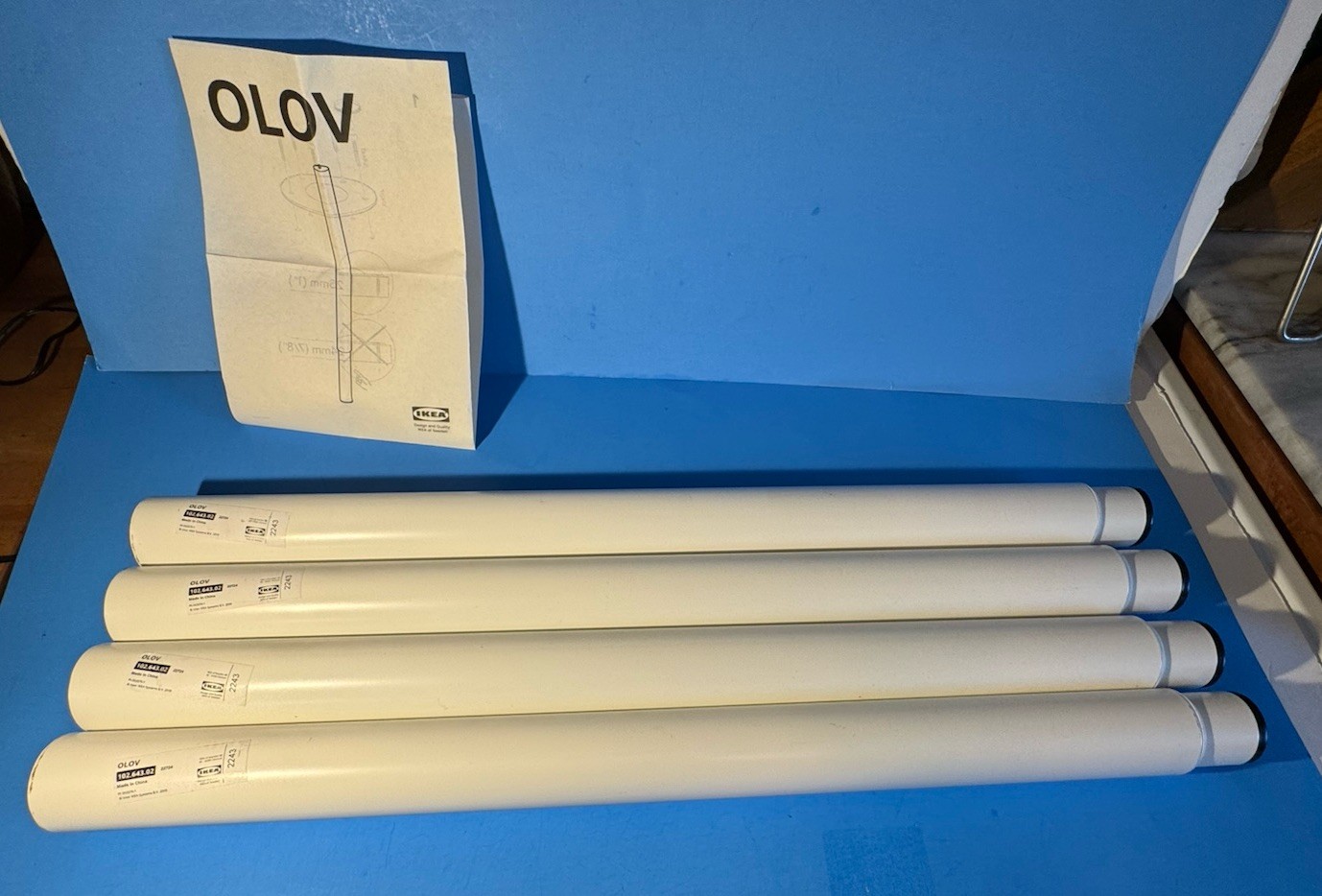 Ikea Olov White Table Legs Adjustable Set Of 4 with plates and hardware.