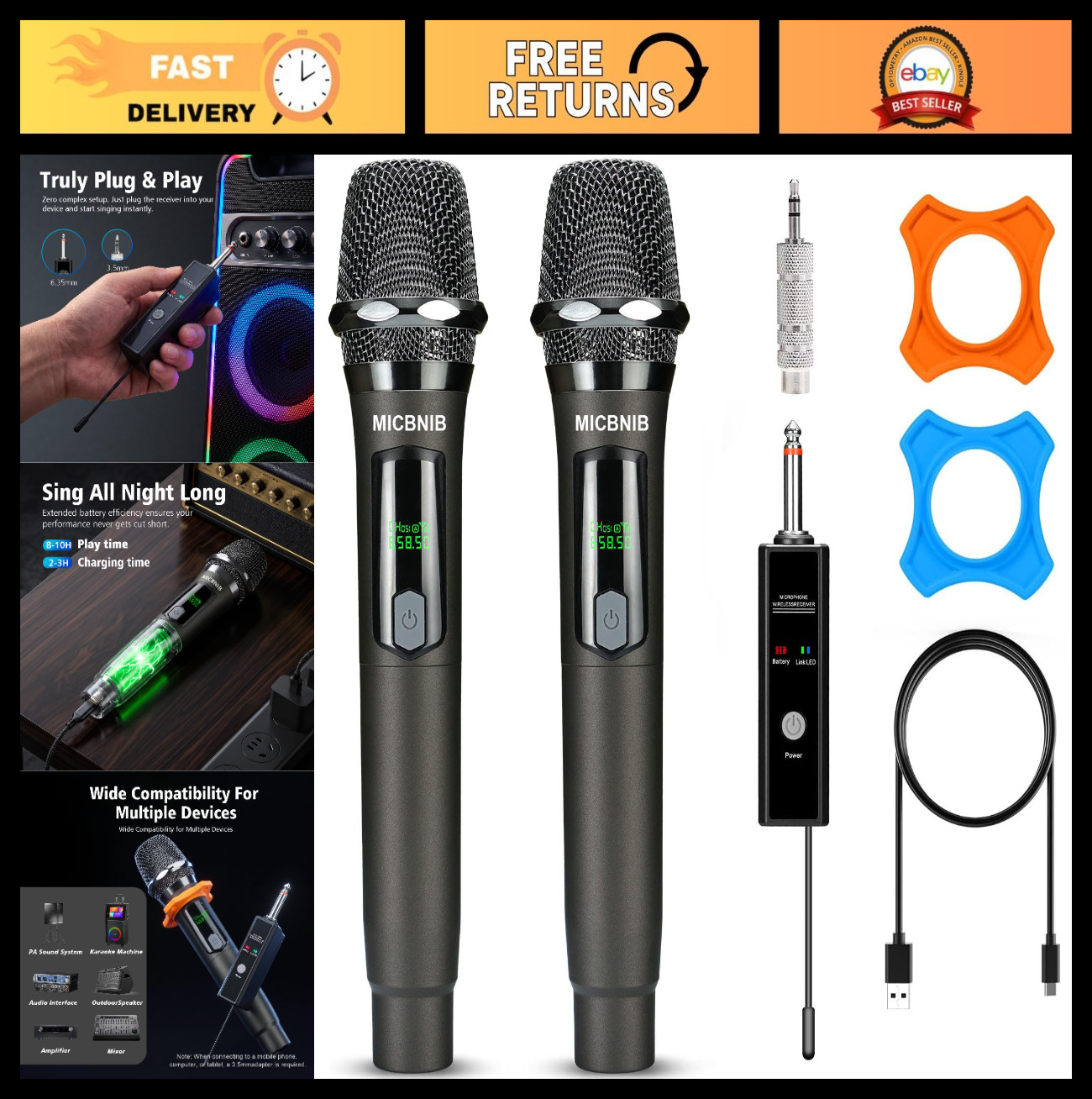 Rechargeable Wireless Handheld Microphone | 160Ft Range, Stable Connection for K