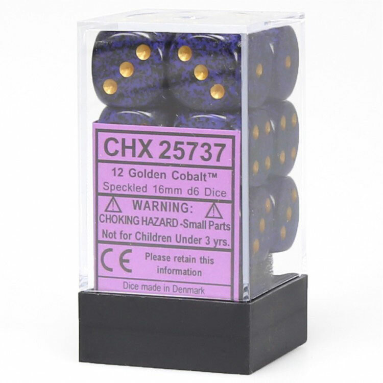 CHX25737 Speckled: 16mm Pip D6 Gold Cobalt (12)