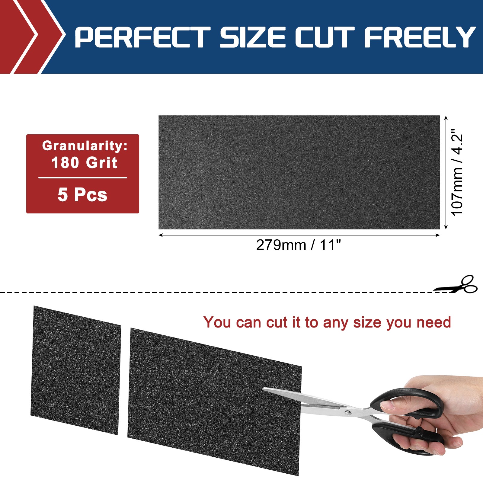 5pcs Sand Papers - [4.2 x 11 Inch x 180 Grits] Wet Dry Sandpaper Sheets