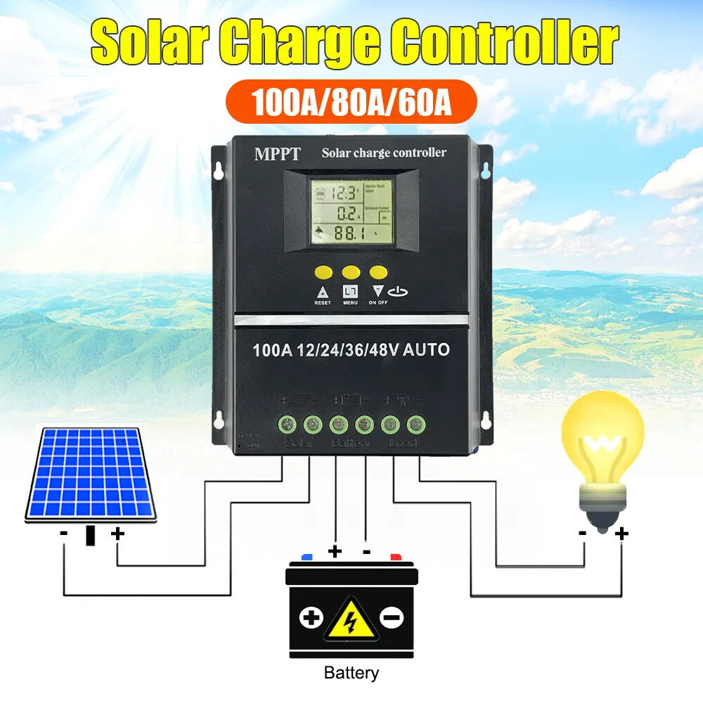 2pcs 100A MPPT Solar Charge Controller Tools 12V/24V/36V/48V LCD Dual USB