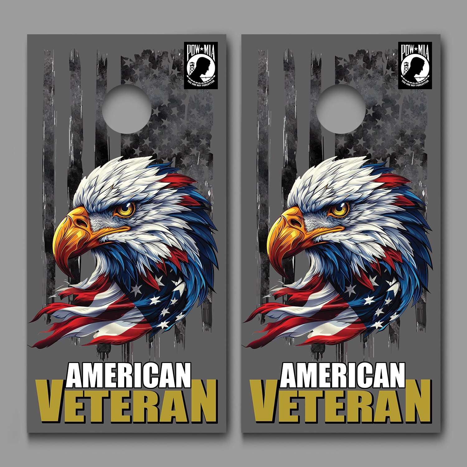 Bald Eagle Veteran American Flag POW Cornhole Decal Wraps