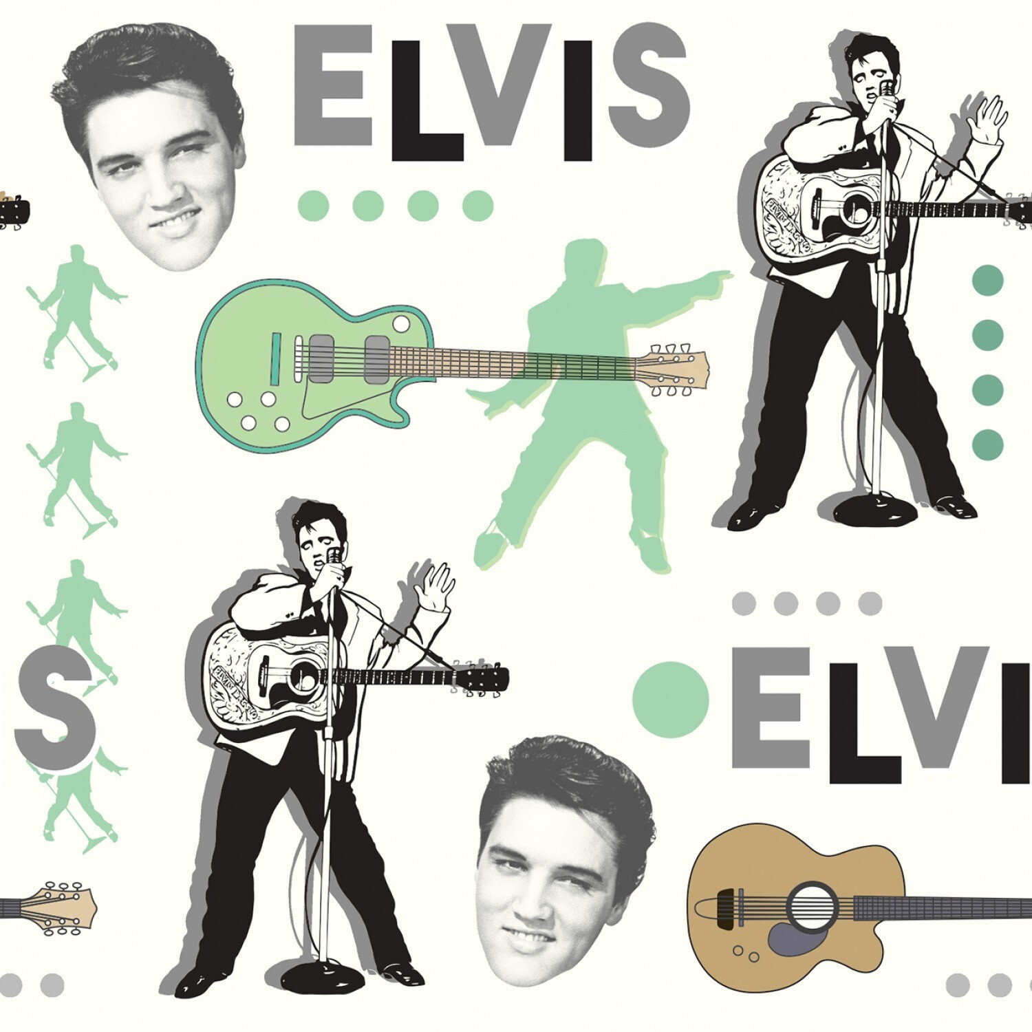 BTHY Elvis Presley Photo Collage Authentic Brands Cotton Fabric Yard 76655