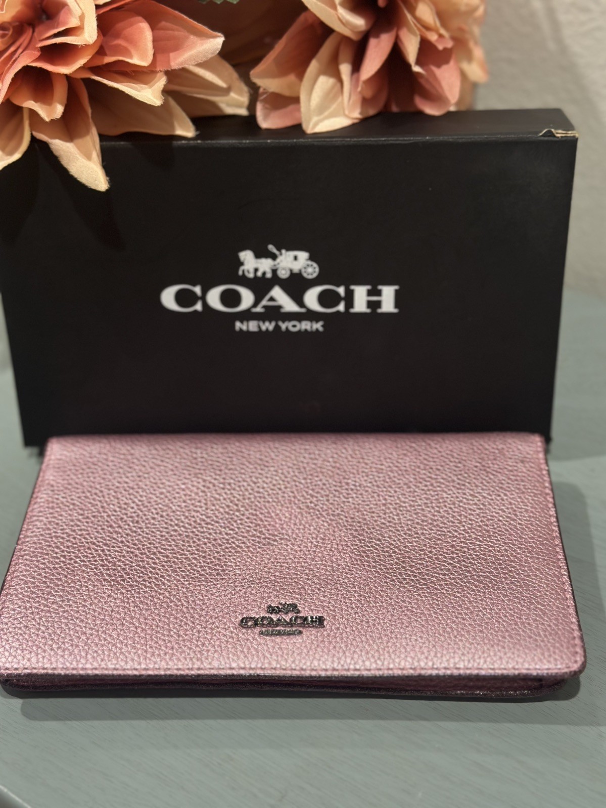 COACH Foldover Crossbody Clutch Leather Dark Metallic Pink Blush *new w/o tags*