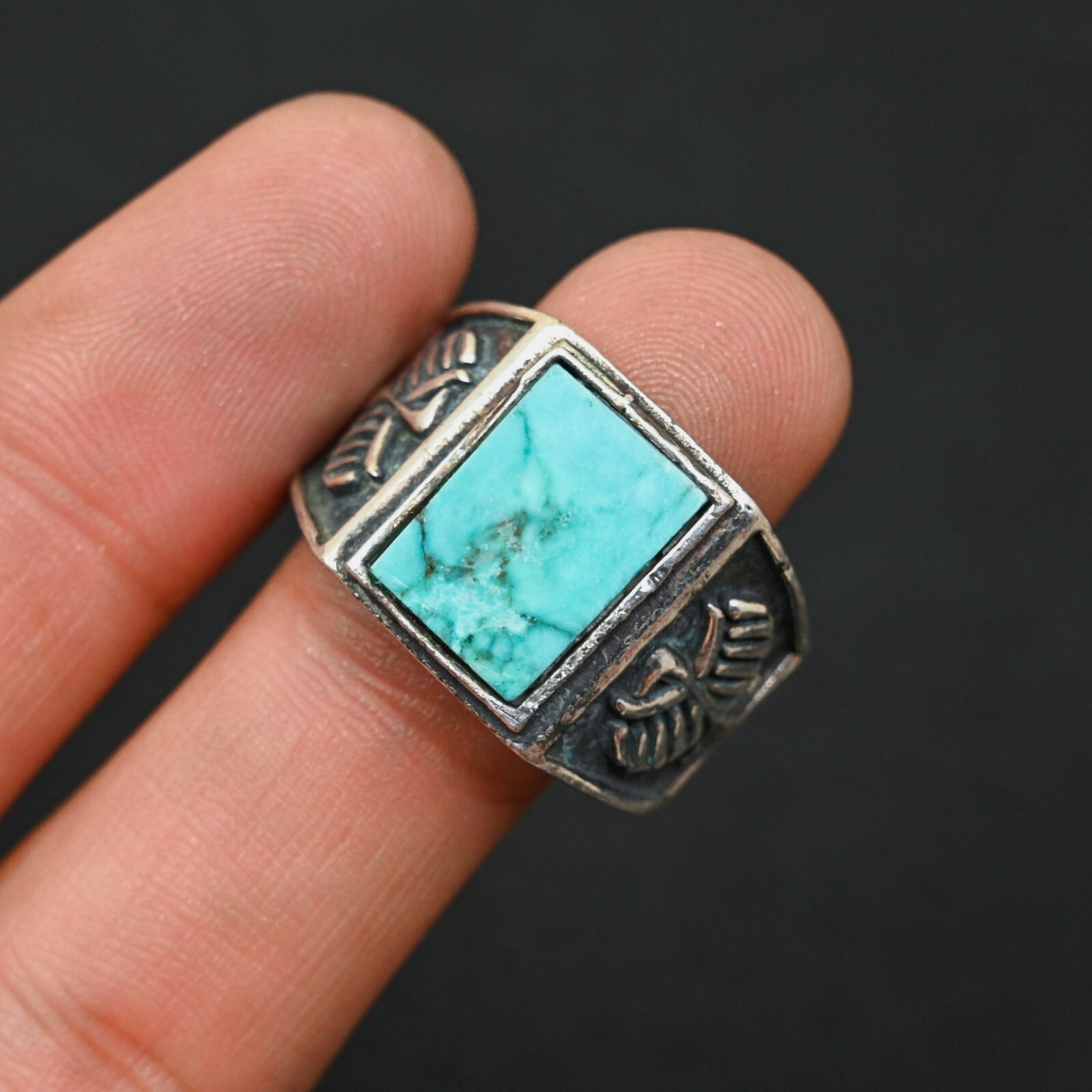 Turquoise Men's Ring 925 Sterling Silver Handmade-Statement Ring All Size-BJ39