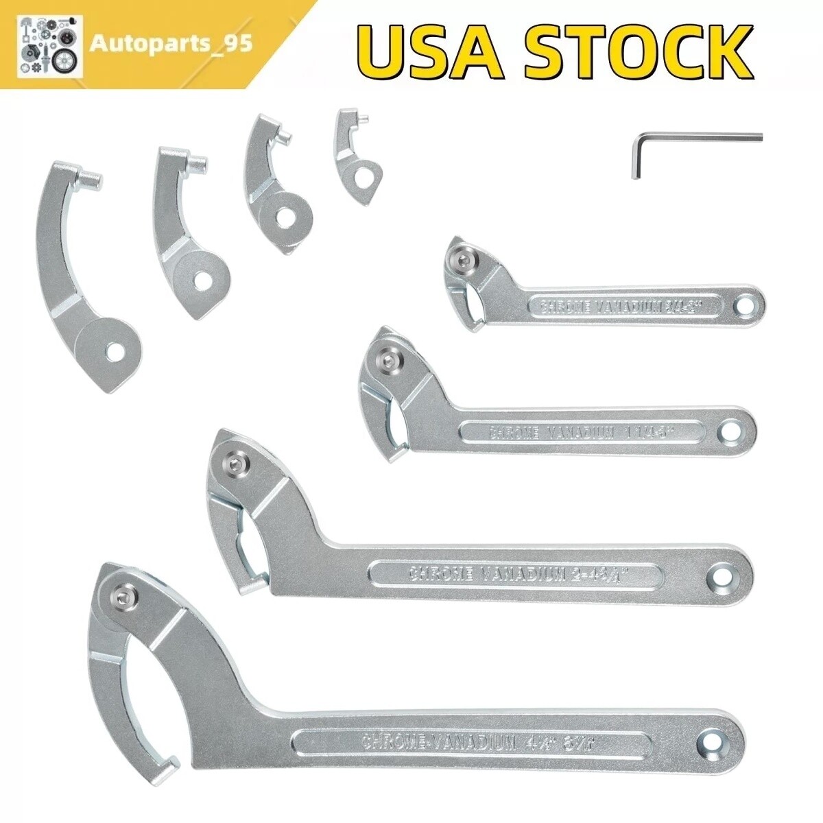 8pc Adjustable C Pin Spanner Wrench Tool Set w/Changeable Heads 3/4" to 6-1/10"
