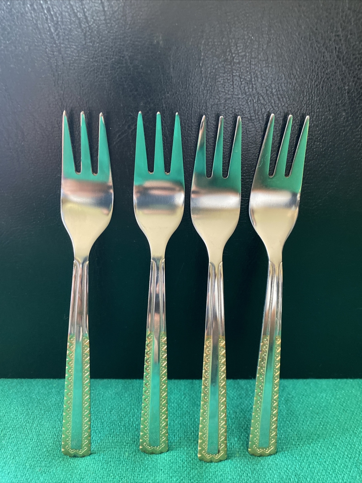 New 4 SOLIGEN GERMANY 18/10 Stainless & GOLD Accent Flatware Forks