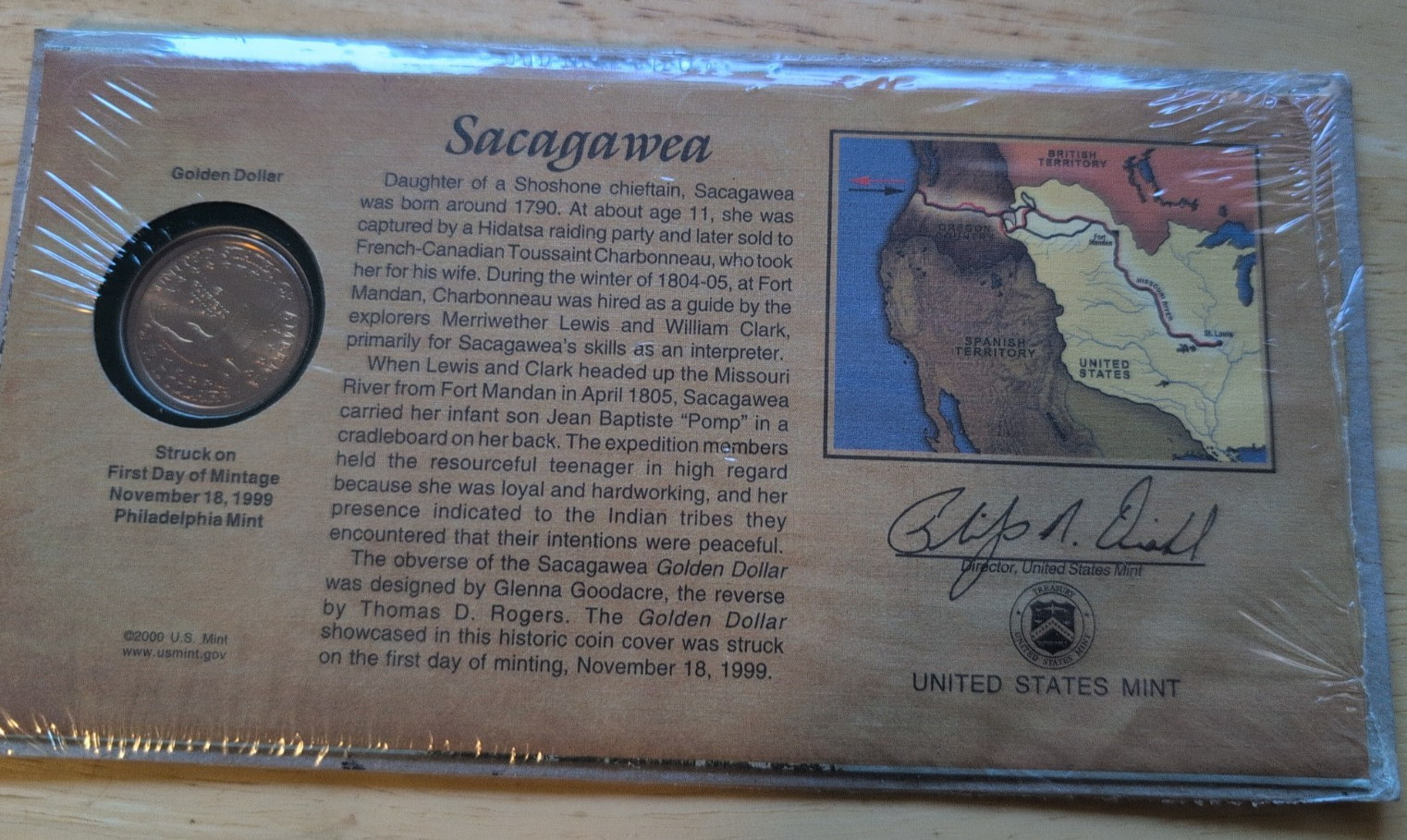 Sealed Sacagawea Golden Dollar First Day 11-18-1999  Philadelphia Mint