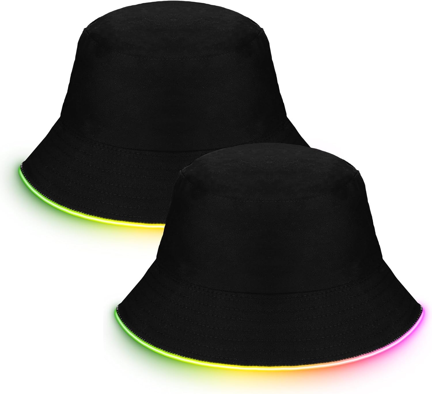 2 Pcs LED Light up Bucket Hat Set Light up Bucket Hat LED Cap for Men and Women