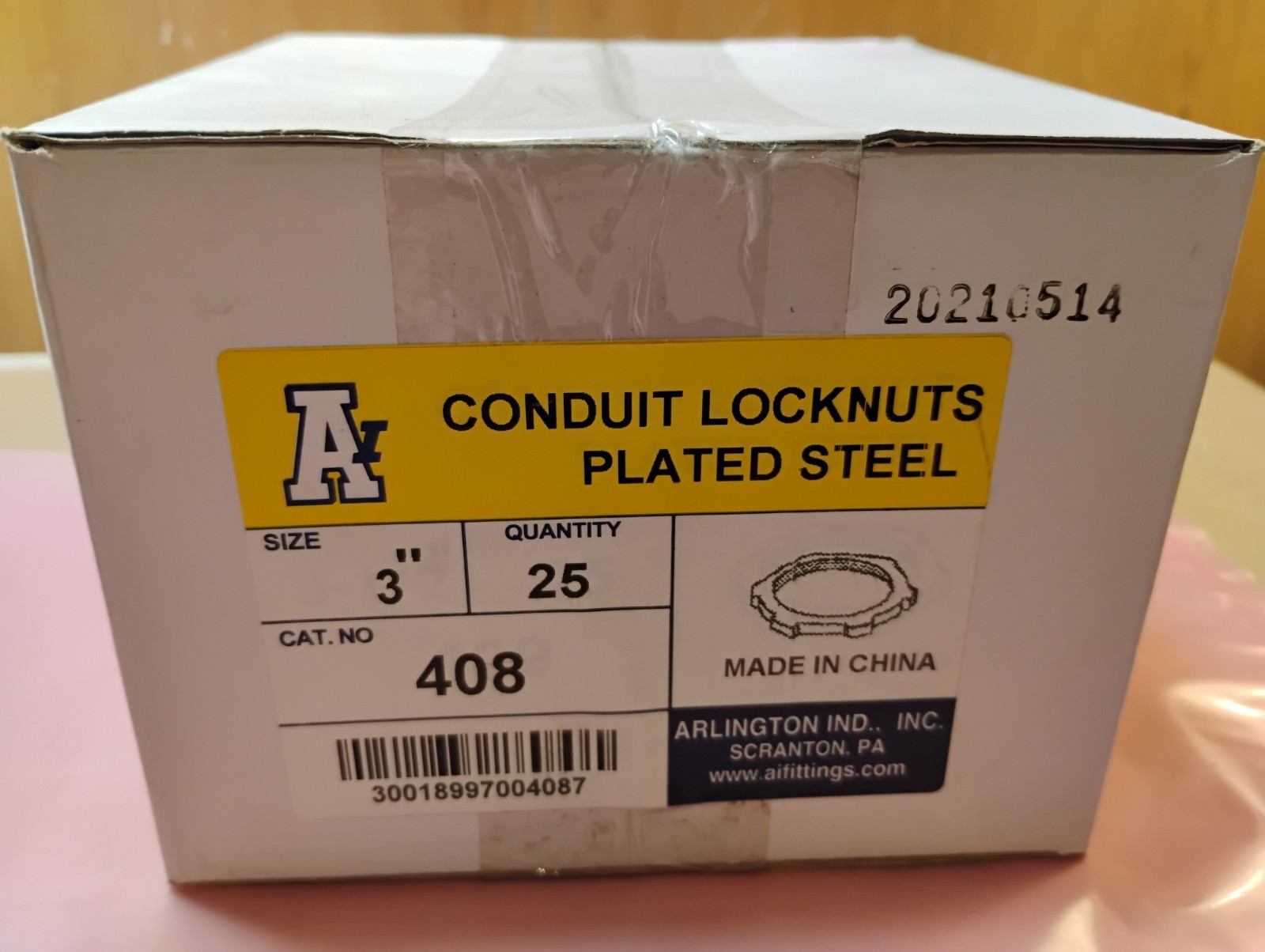 Box 25, Arlington 408 3" Plated Steel Conduit Lock Nut for Rigid IMC - Fast Ship
