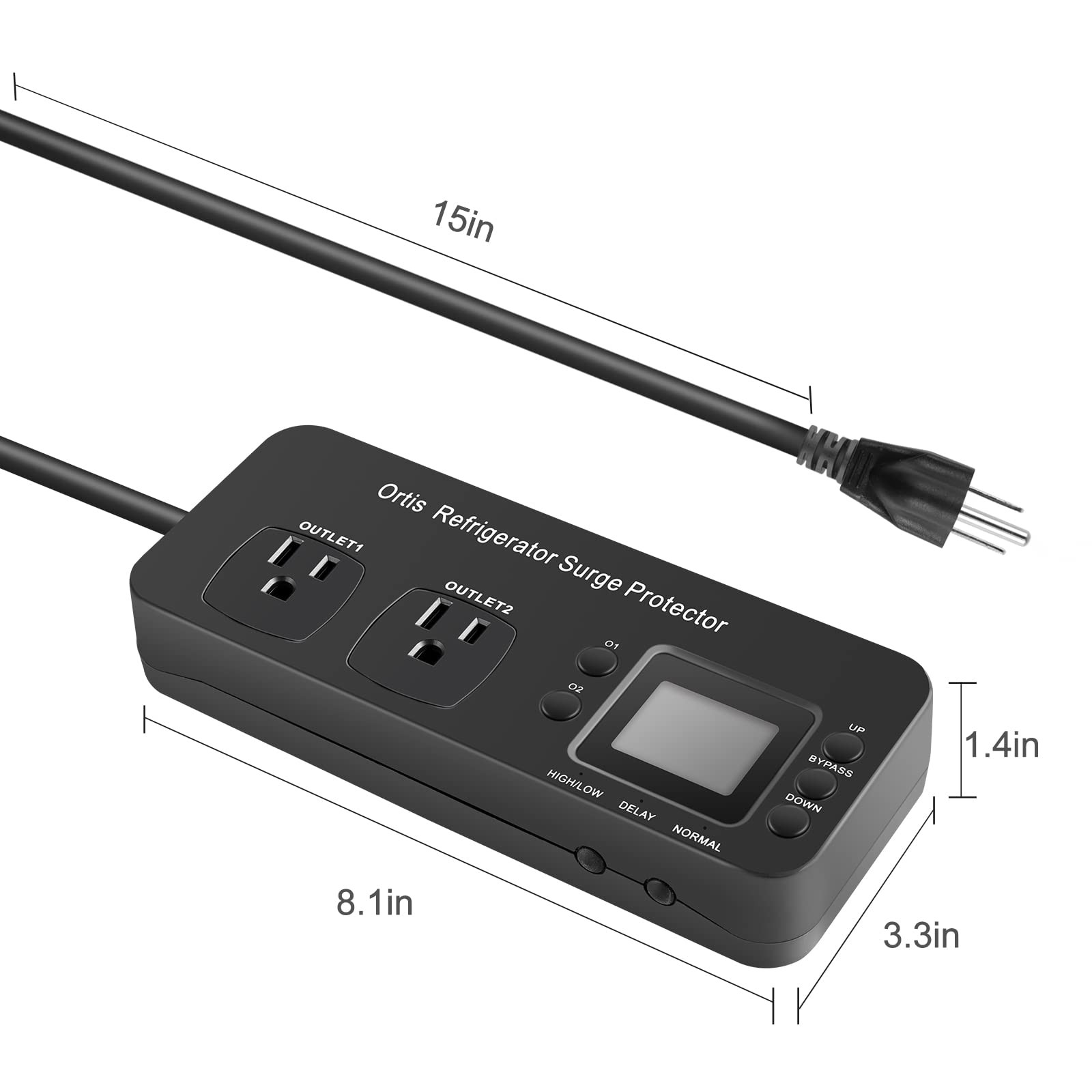 Refrigerator Surge Protector, Ortis Double Outlet Electronic black