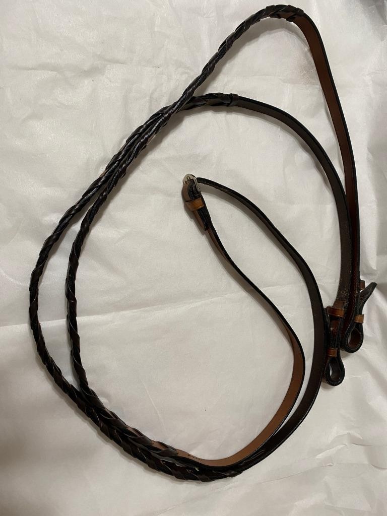 Laced Leather Horse Reins Bridle 5/8" x 54" Buckle Center & Hook Ends Brown