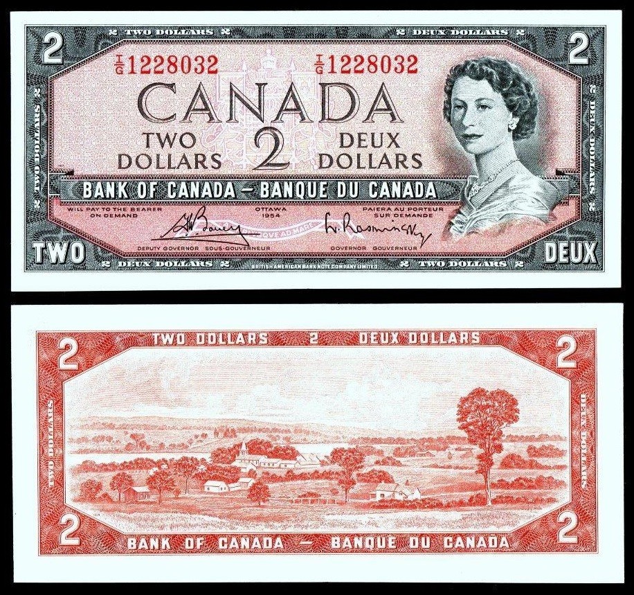 1954 Canada $2 Dollar Bill Bouey-Rasminsky Crispy Bright Clean Rare High Grade