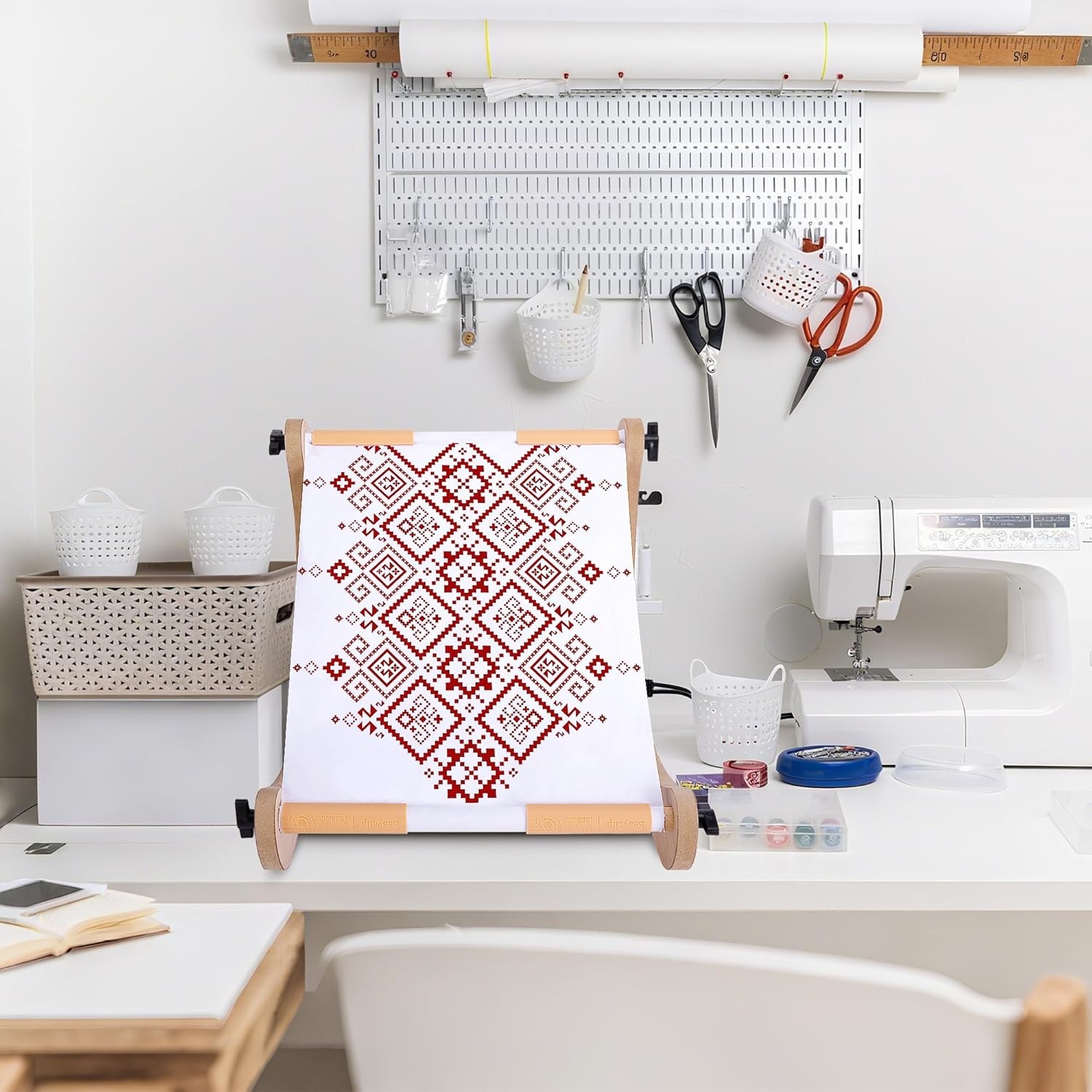 codree Adjustable Embroidery Table Stand, Wood Embroidery Hoop Holder, Hands