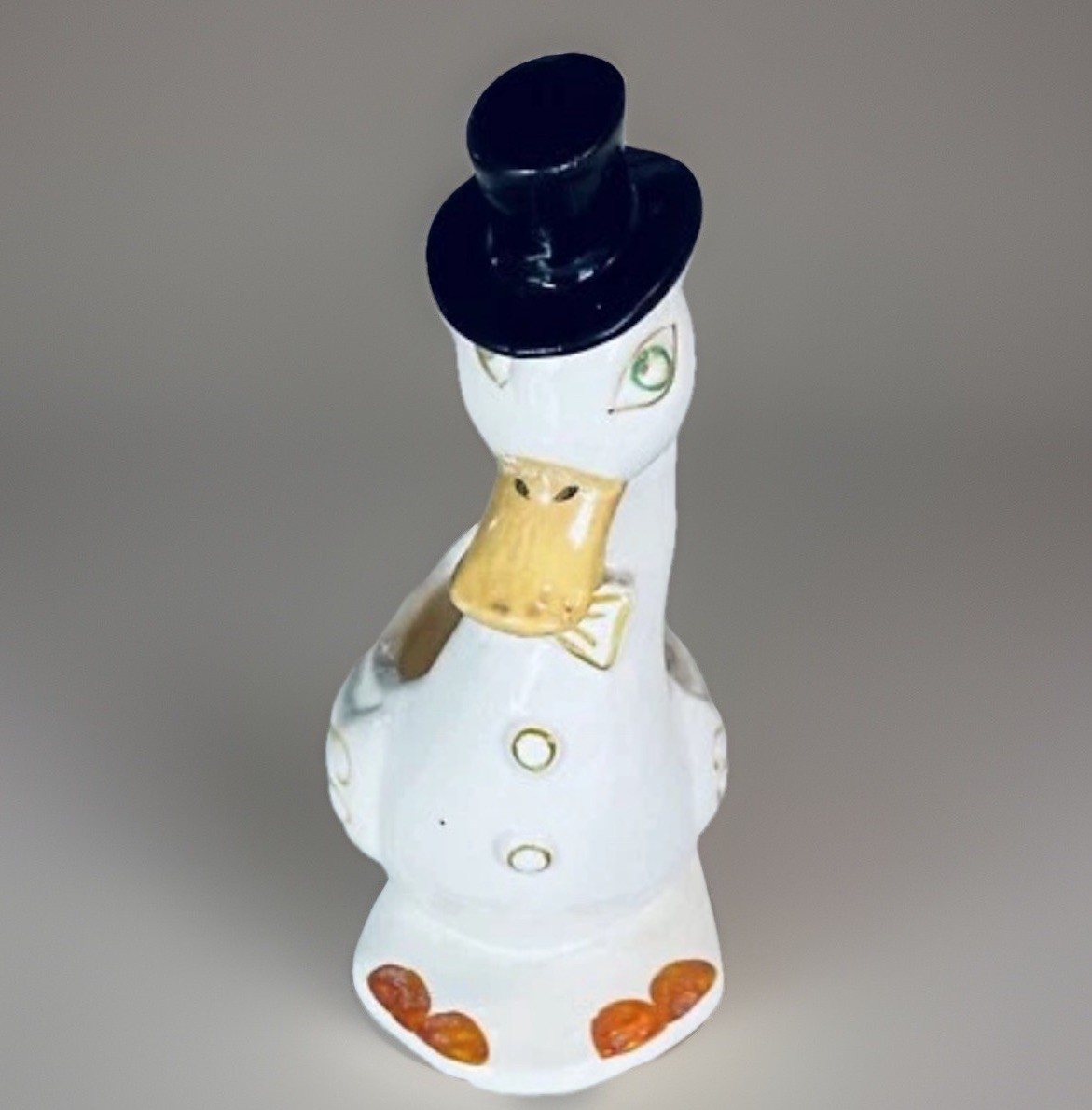 1920s Ceramic dapper duck anthropomorphic planter top hat bow tie 7” Tall