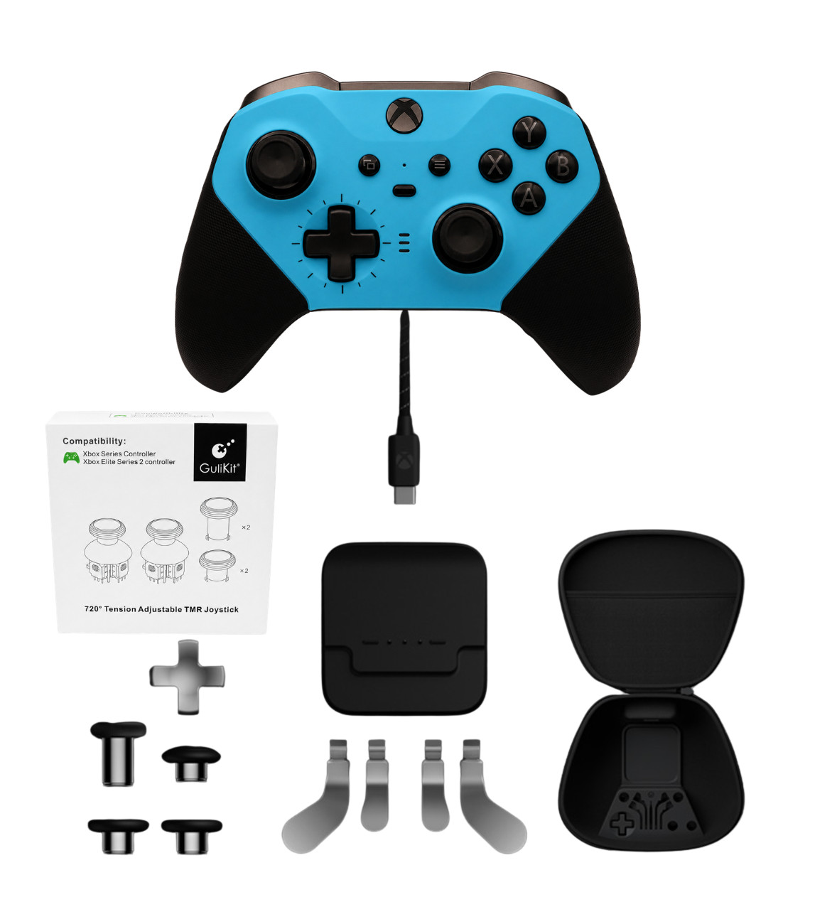 Blue Xbox One Elite Series 2 Controller Gulikit TMR Drift Resistant Thumbsticks