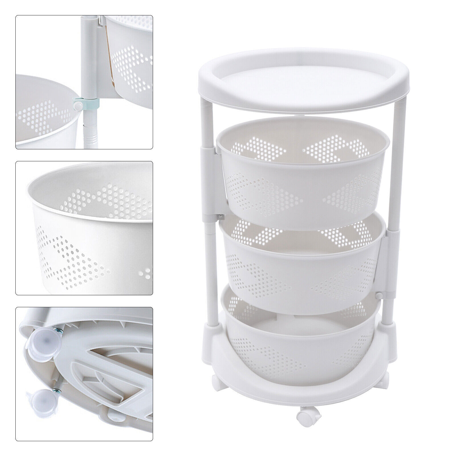 Kitchen Storage Cart Rotating Basket Vegetable Rack Multi-Layer Storage Shelves