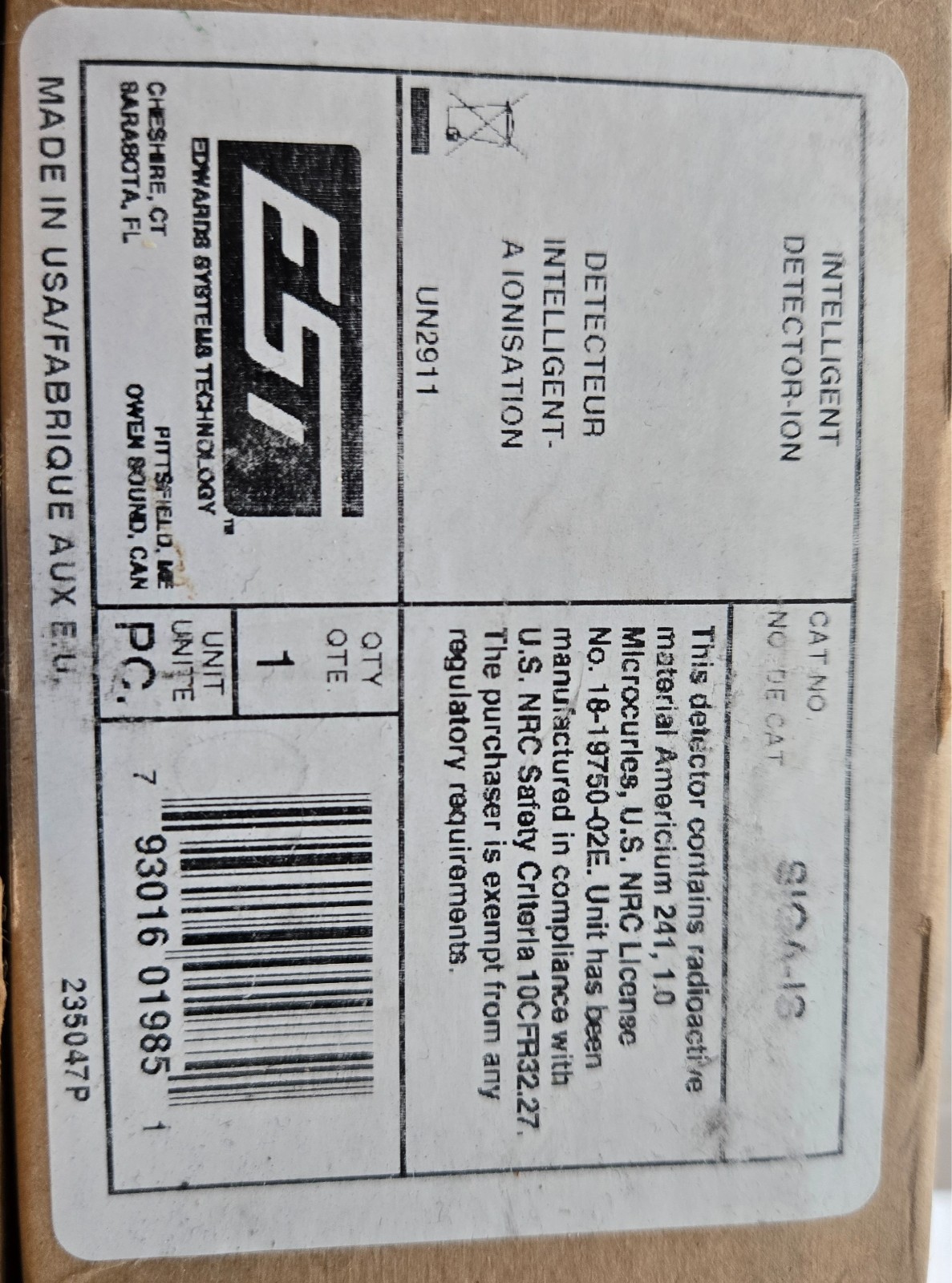 NEW / NIB NEW IN BOX EST SIGA-IS ION ADDRESSABLE DETECTOR HEAD (12 AVAILABLE)