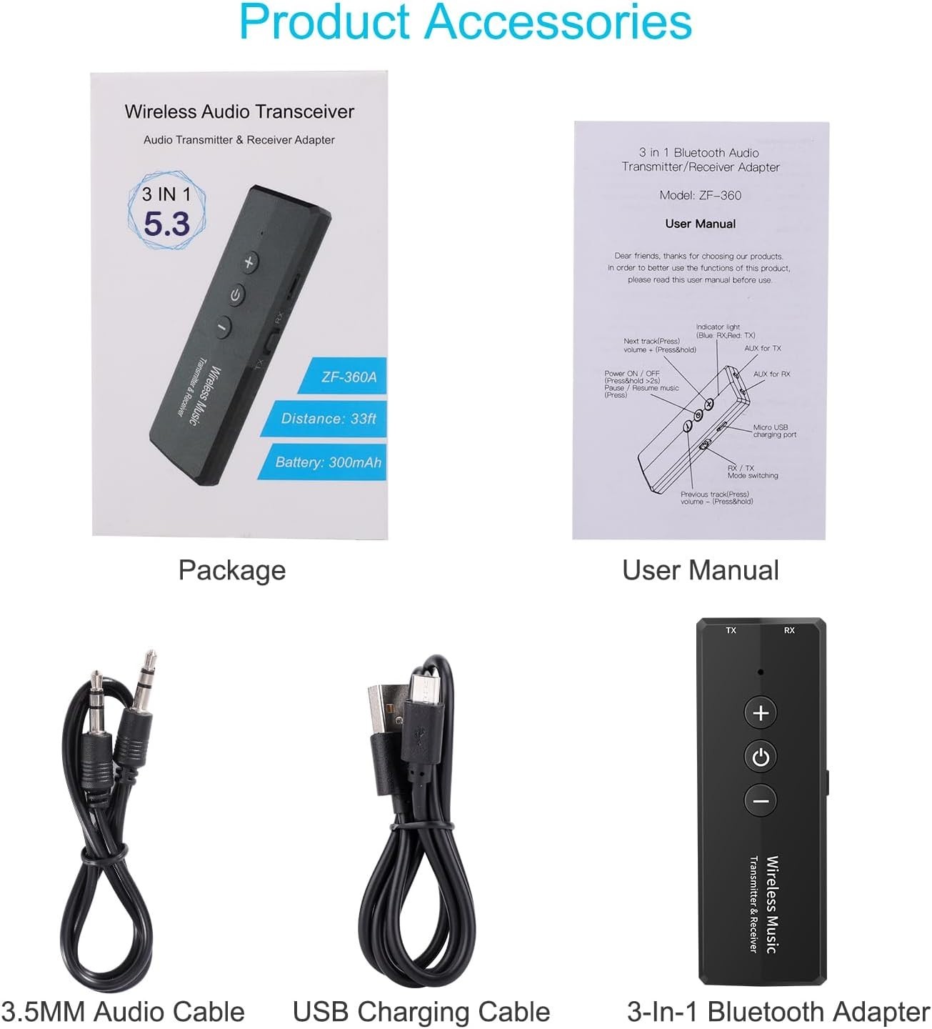 Compact Bluetooth 5.3 Wireless Adapter - 3-in-1 Solution for All Audio Devices