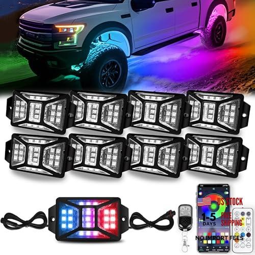 8 Pods 168 LEDs 5 Sides RGB Rock Lights, App/Remote Control Rock Lights 8 pods