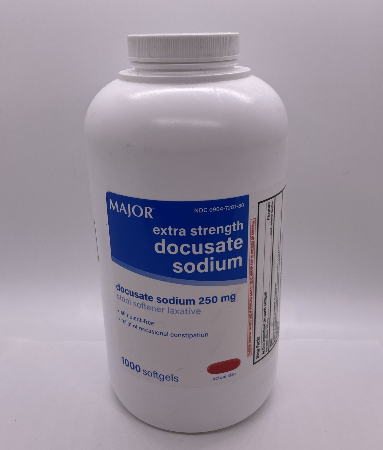 Major Docusate Sodium 250mg Extra Strength Softgels - 1000 Count - Exp 05/2028