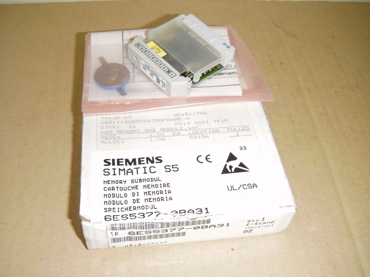 Siemens 6ES5377-0BA31 Memory Submodule 377 RAM 64KB Short Type