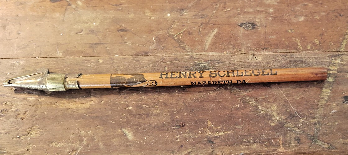 Vintage advertising Pencil Nazareth PA H. Schlegel w/ Metal Belle Sharpener