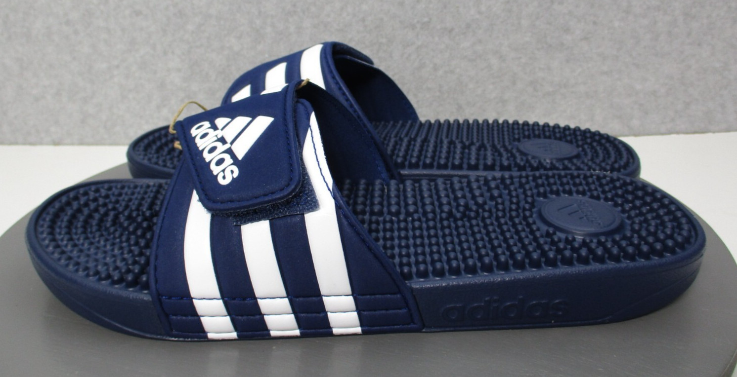 Adidas Adissage Slides Sport Blue White Sandals Mens Sz 12 Womens Sz 13