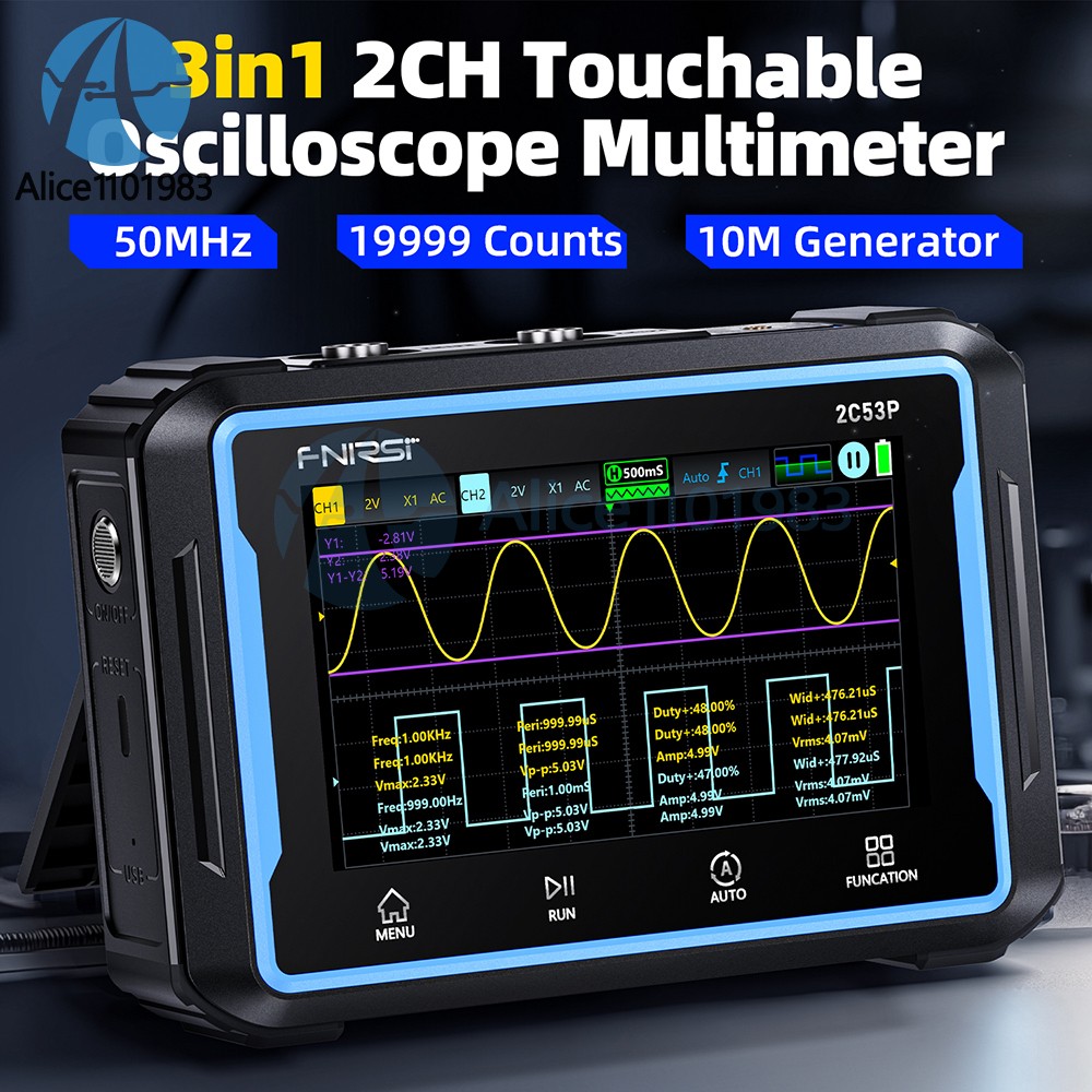 FNIRSI 2C53P Digital Oscilloscope Multimeter Signal Generator IPS Touch Screen