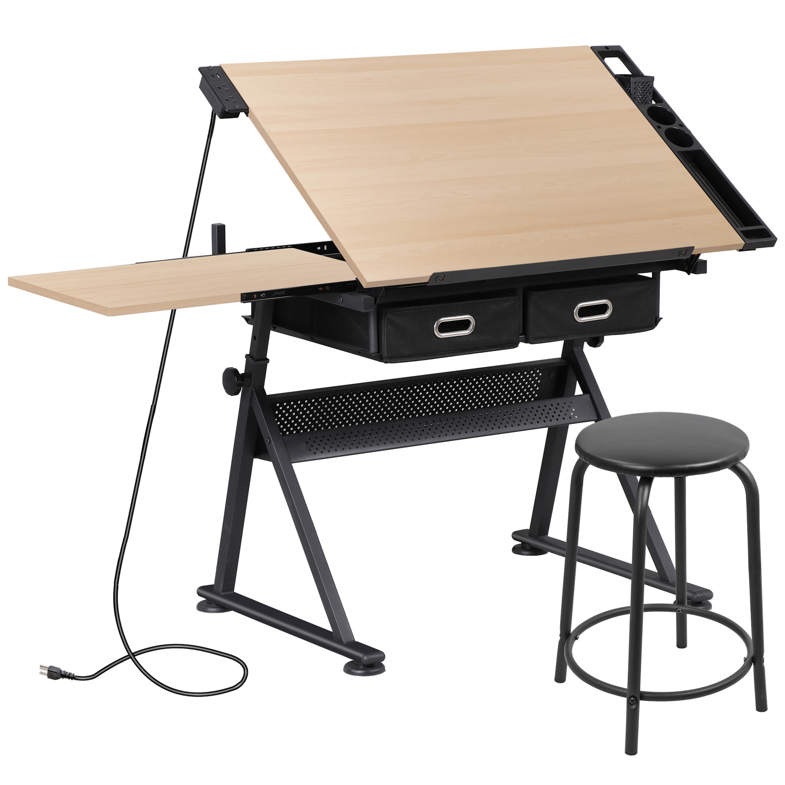 Drafting Table with Stool Set Artist Workstation Natural Writing Desk Home