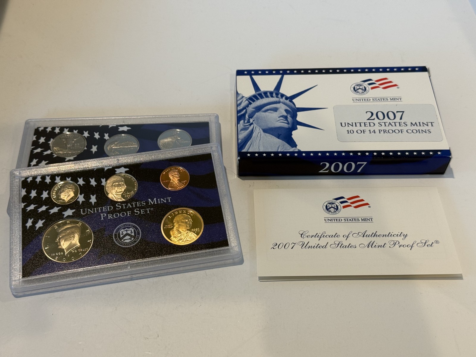 2007 United States Mint Proof Set + Pres $1- 14 Coins w/ COA and OGP Boxes