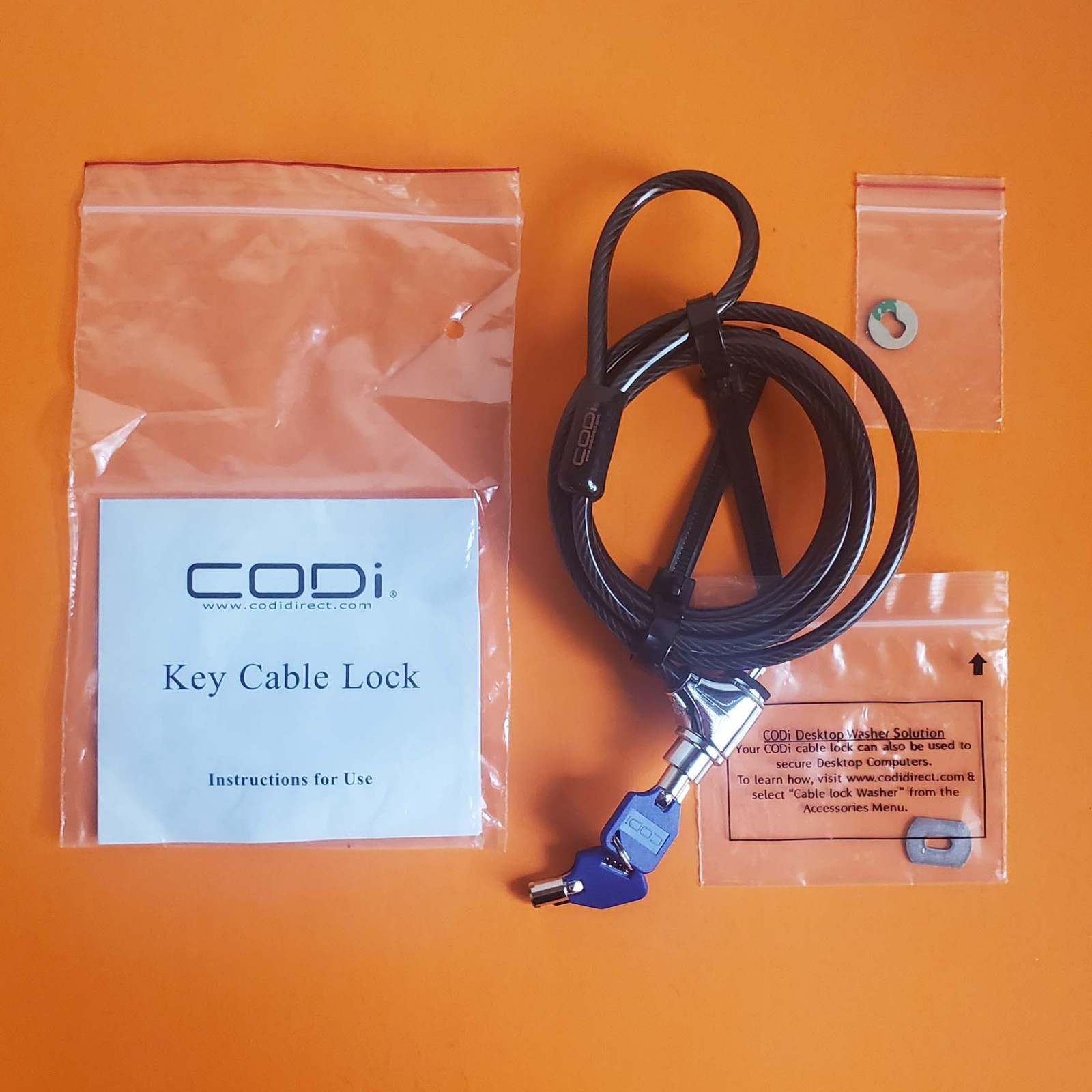 CODi Key Cable Lock (A02001) 6.5' (78") cable with 2 keys  NEW