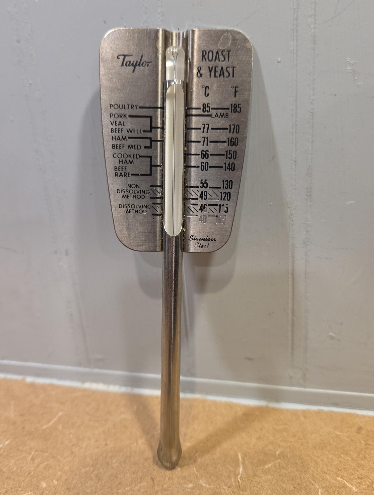 Vintage Taylor Stainless Steel Roast & Yeast Thermometer Kitchen Tool 6.5"