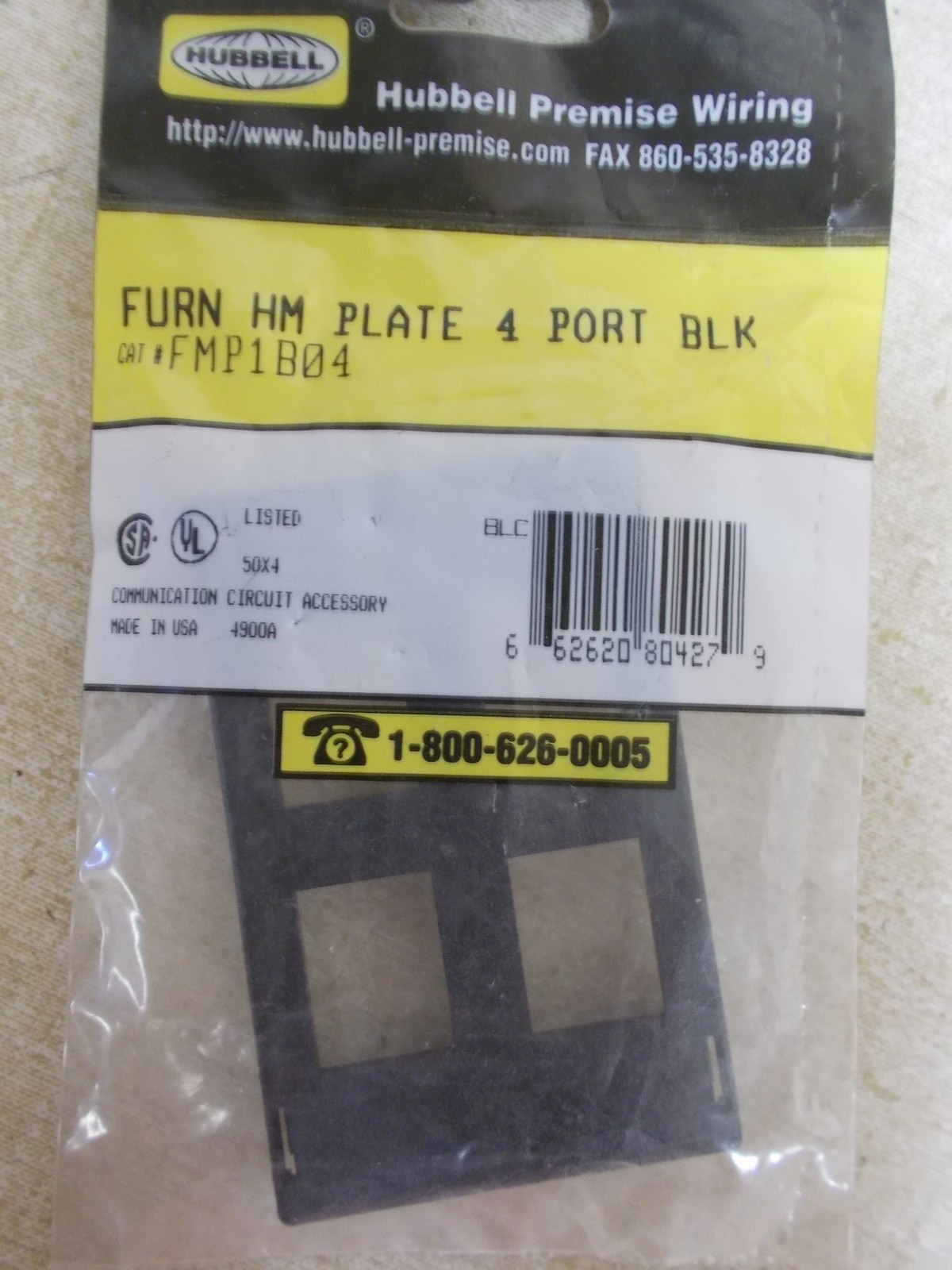 NEW Hubbell FMP1B04 Furniture Plate 4-Port Black *FREE SHIPPING*