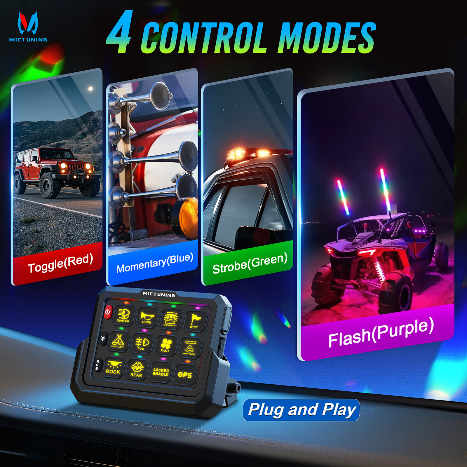 Wireless RGB Switch Panel LED Control Toggle Momentary Strobe Circuit Relay Box