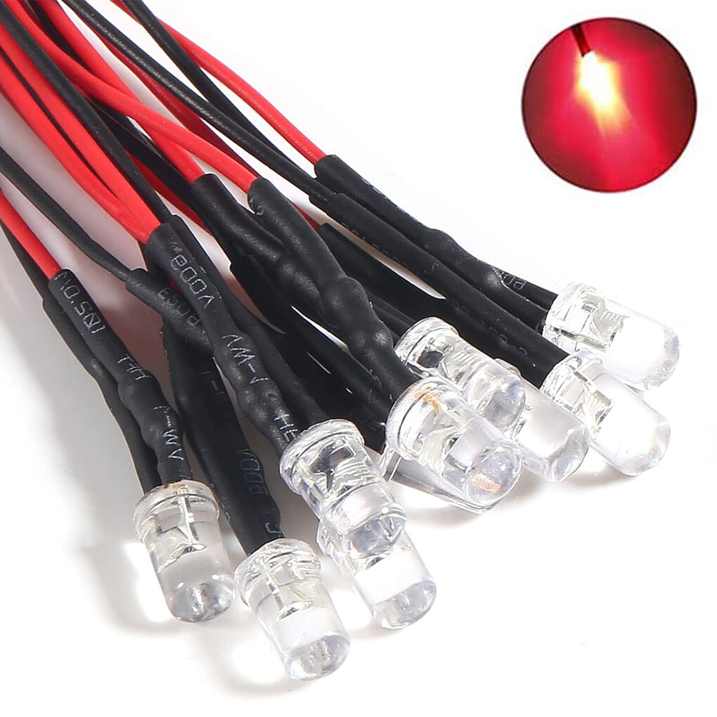 10Pcs Red Wired 3mm LED Lights for Marantz Sansui Pioneer 6v-12v AC/DC 8v