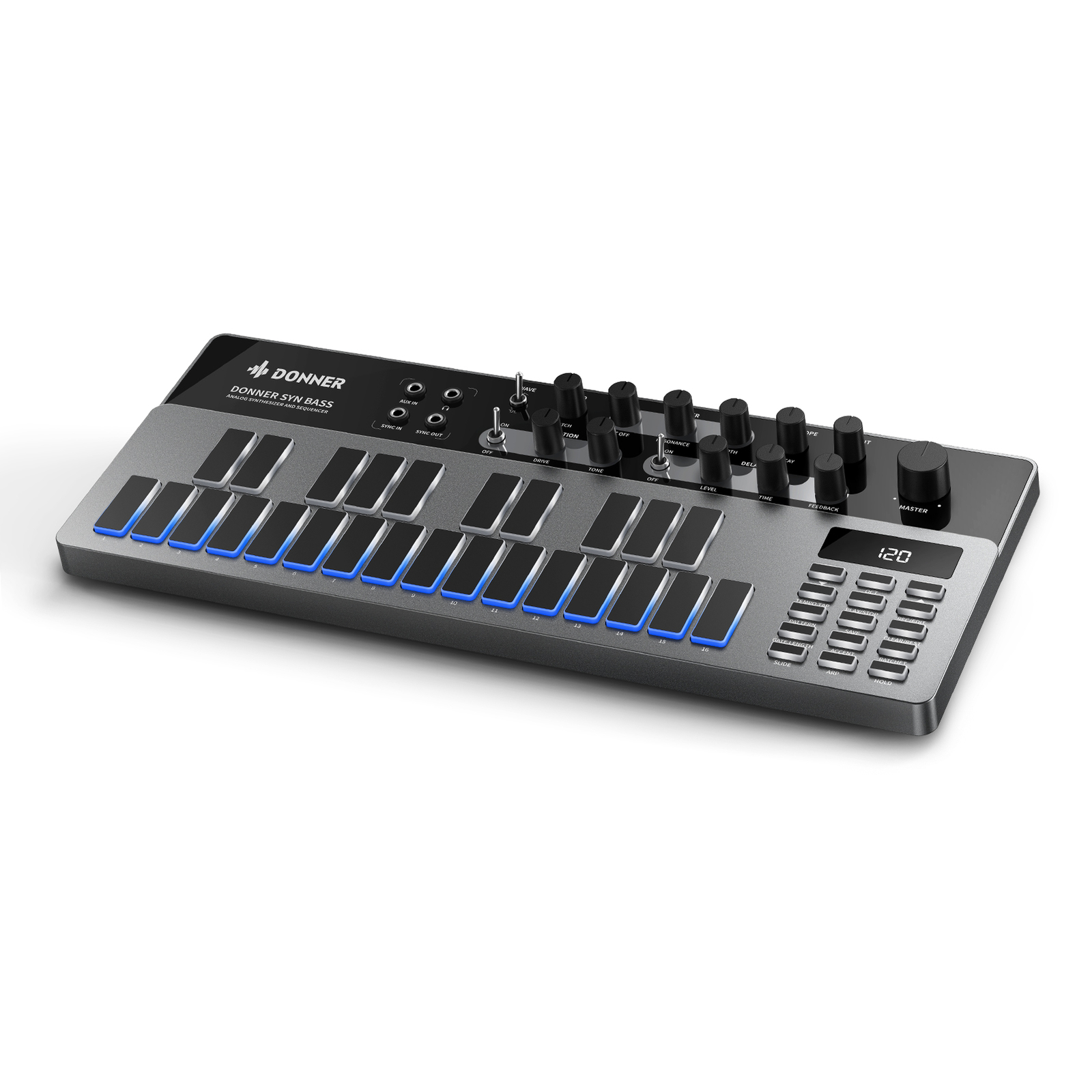 Analog Bass Synthesizer Sequencer, Donner Essential B1 with Intuitive Interface