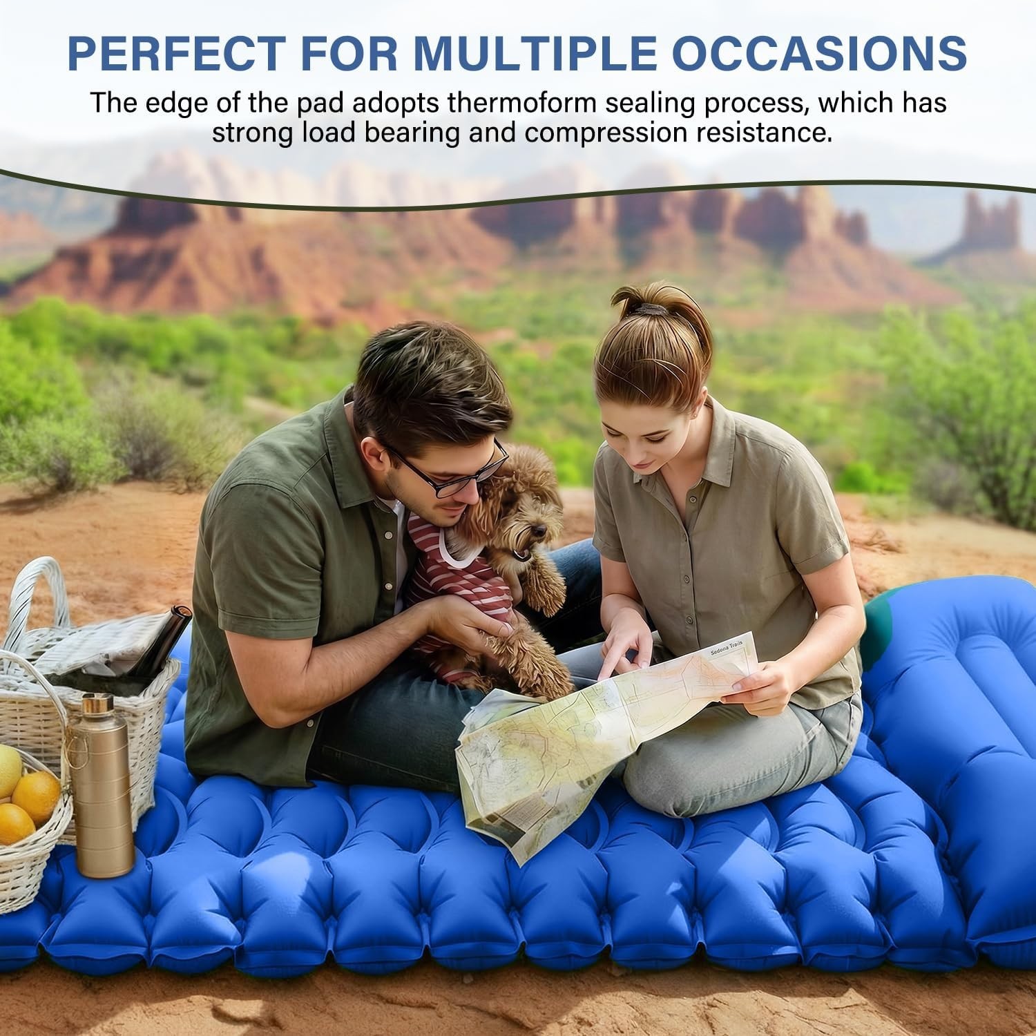 Lightweight Inflatable Camping Mat with Built-in Pillow & Quick Inflate, Twin
