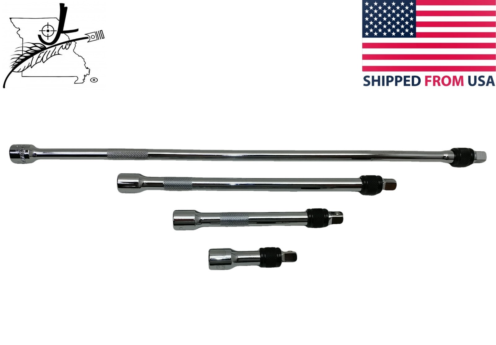 4 Piece 3/8" Drive Ratchet Extension Set 3" 6" 10" & 18" Quick Release Lock End