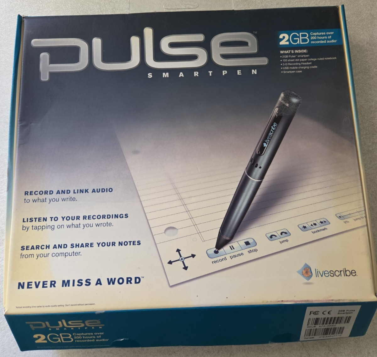 Livescribe Pulse Smartpen with 2 GB of Memory Digital Record Link Audio 200 HRS