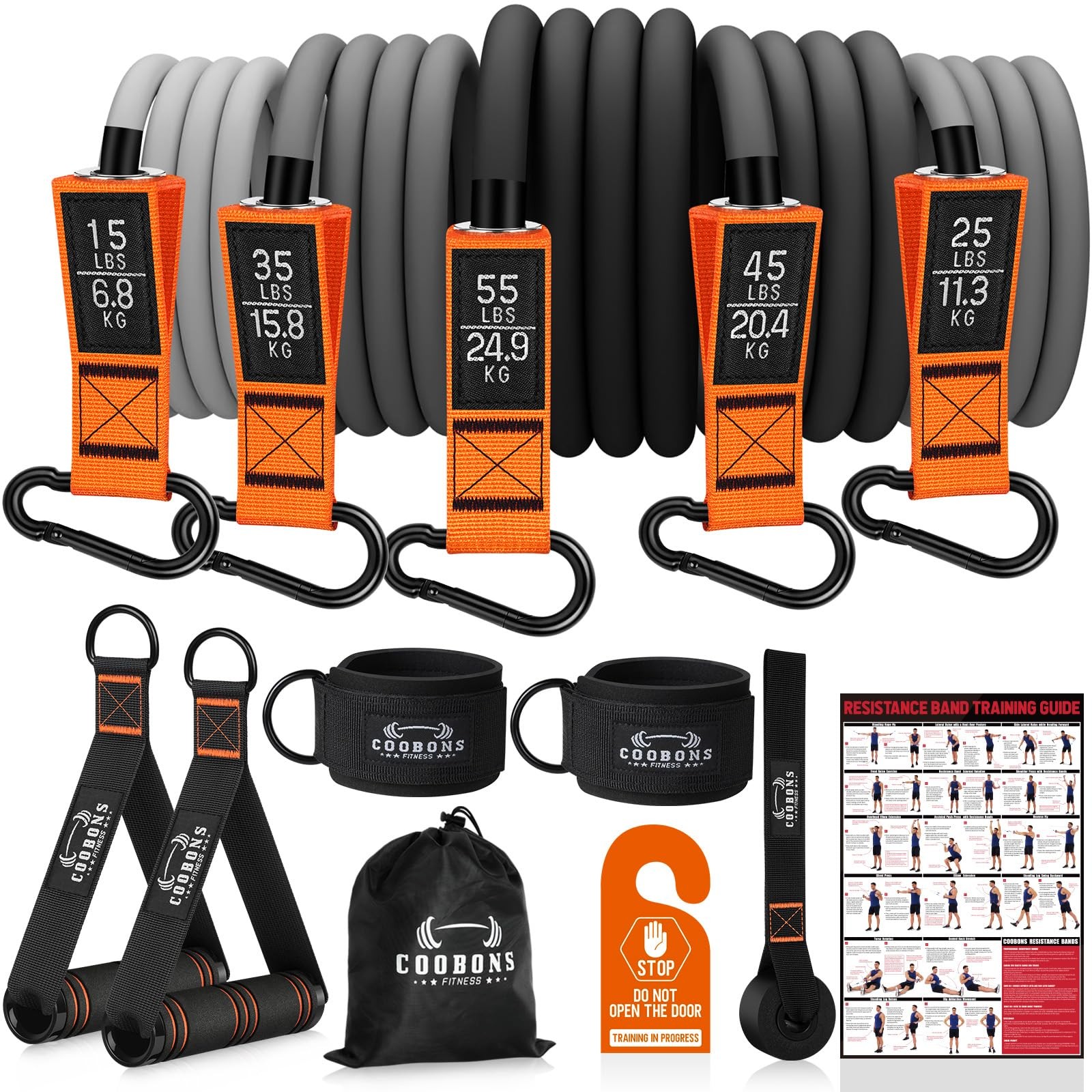 Resistance Bands with Handles, 175lb Exercise for 175 LBS Black Orange