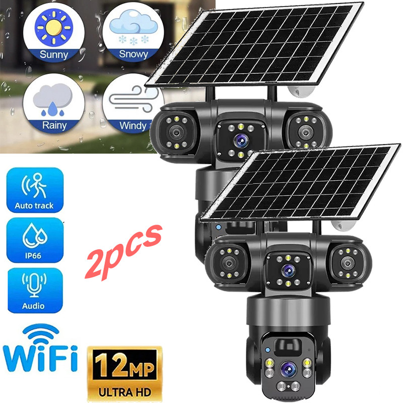2PCS Solar Battery Powered Wireless WiFi Home Security Camera System Outdoor US