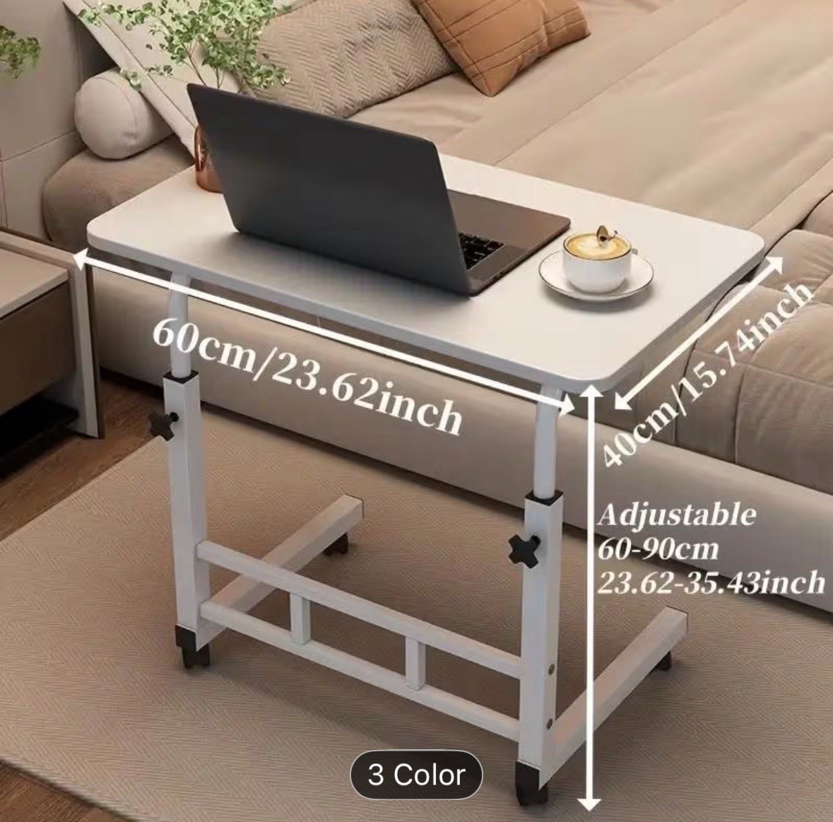 Mobile Lift Table, Adjustable Height, With Wheels Bedside Computer Desk