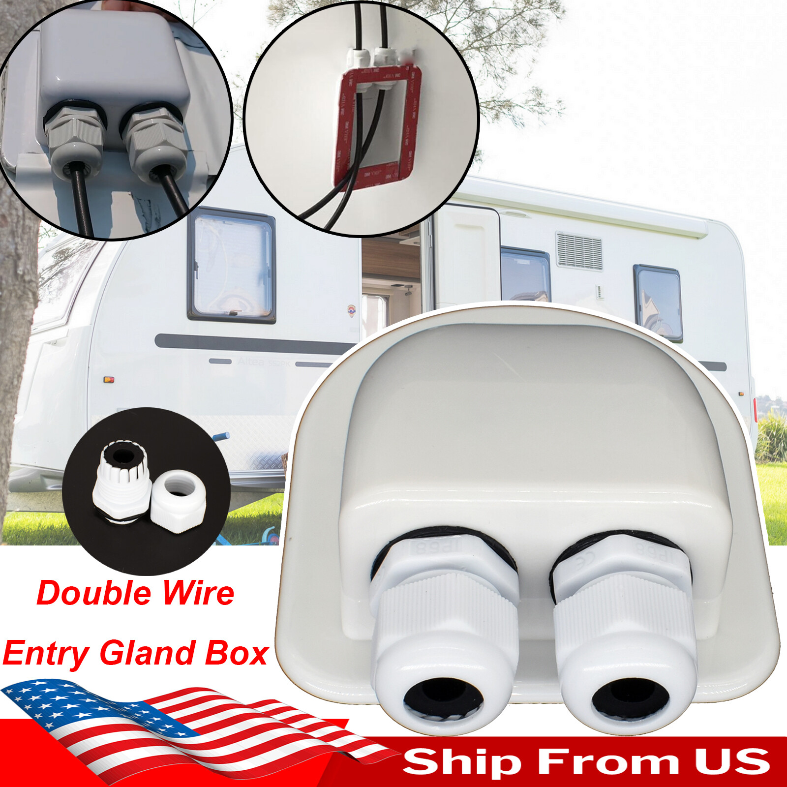Solar Panel Roof Top Waterproof Double Hole Entry Gland Cable Box For RV 、Yacht