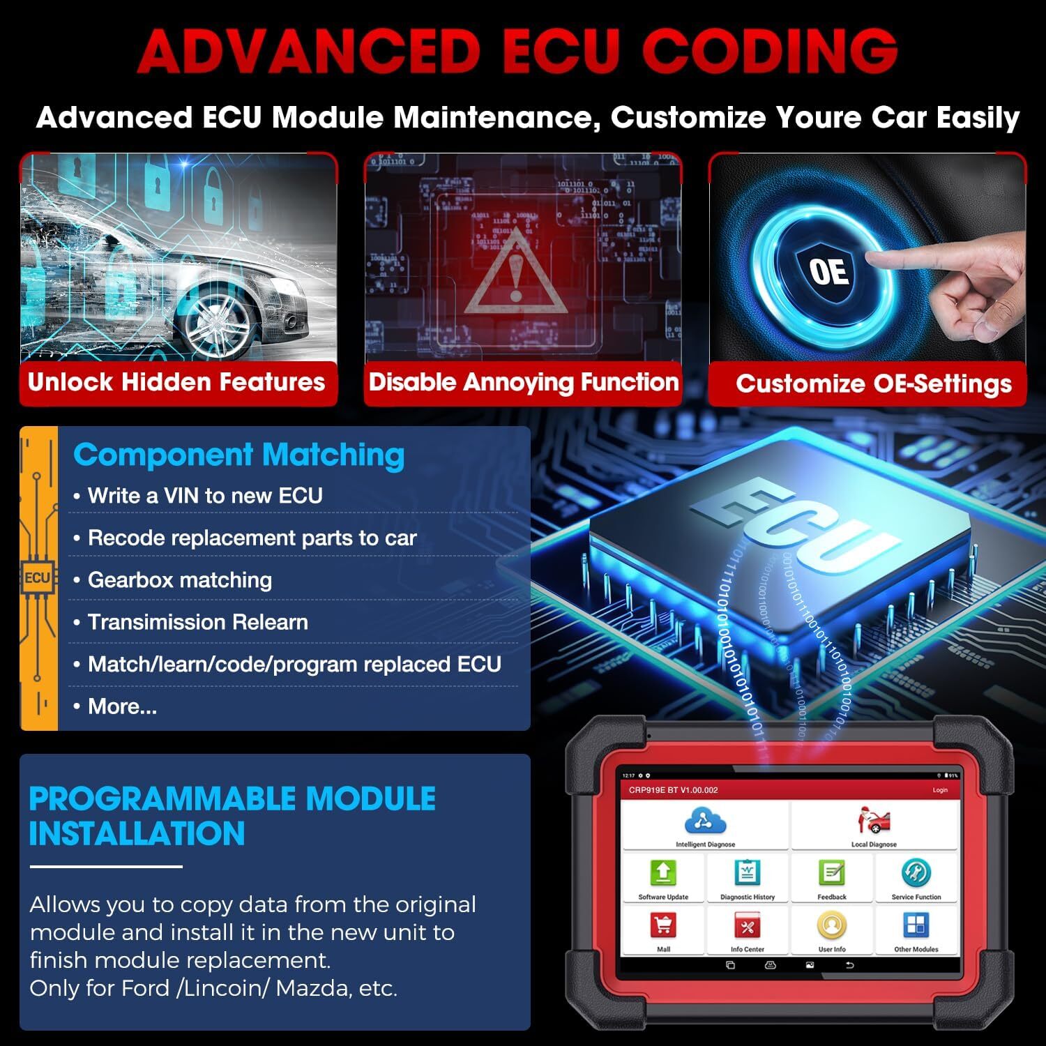 2025 LAUNCH CRP919EBT Elite Car Bidirectional Diagnostic Scanner Tool ECU Coding