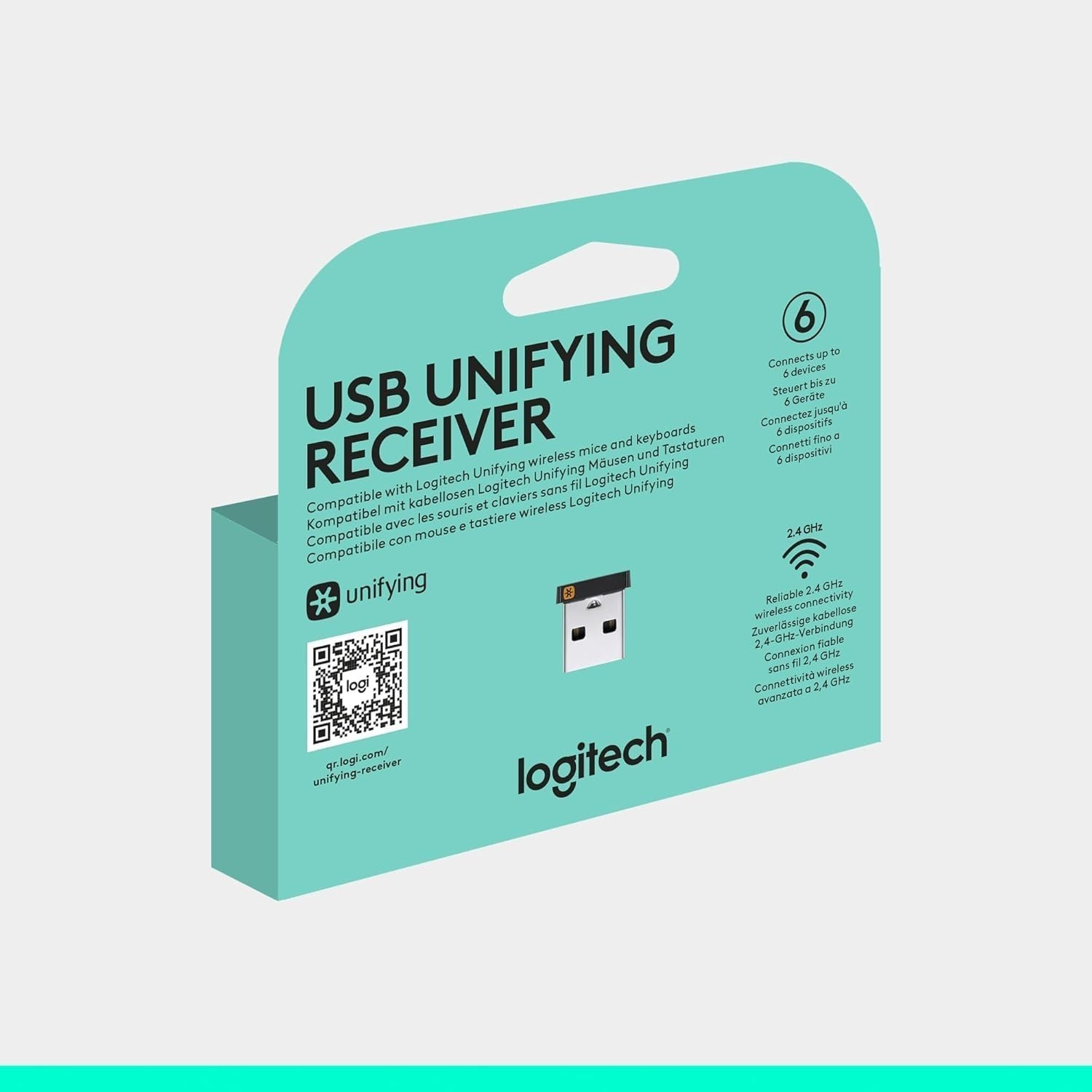 Compact Logitech USB Unifying Receiver - 2.4GHz Wireless Technology for PC/Mac