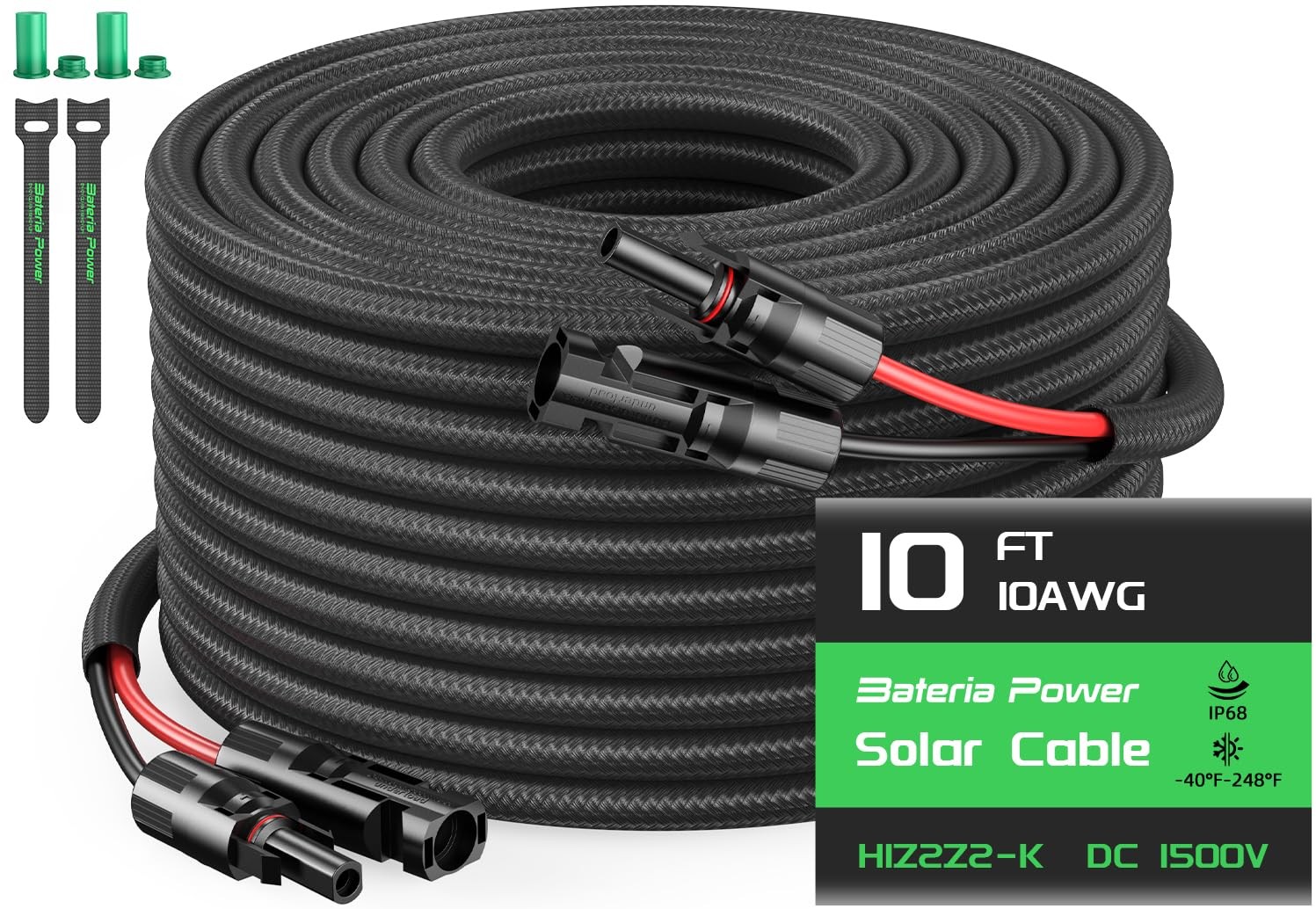 10ft Twin Wire Solar Panel Extension Cable 10 Gauge Pv Wire With Ip68 Female & M