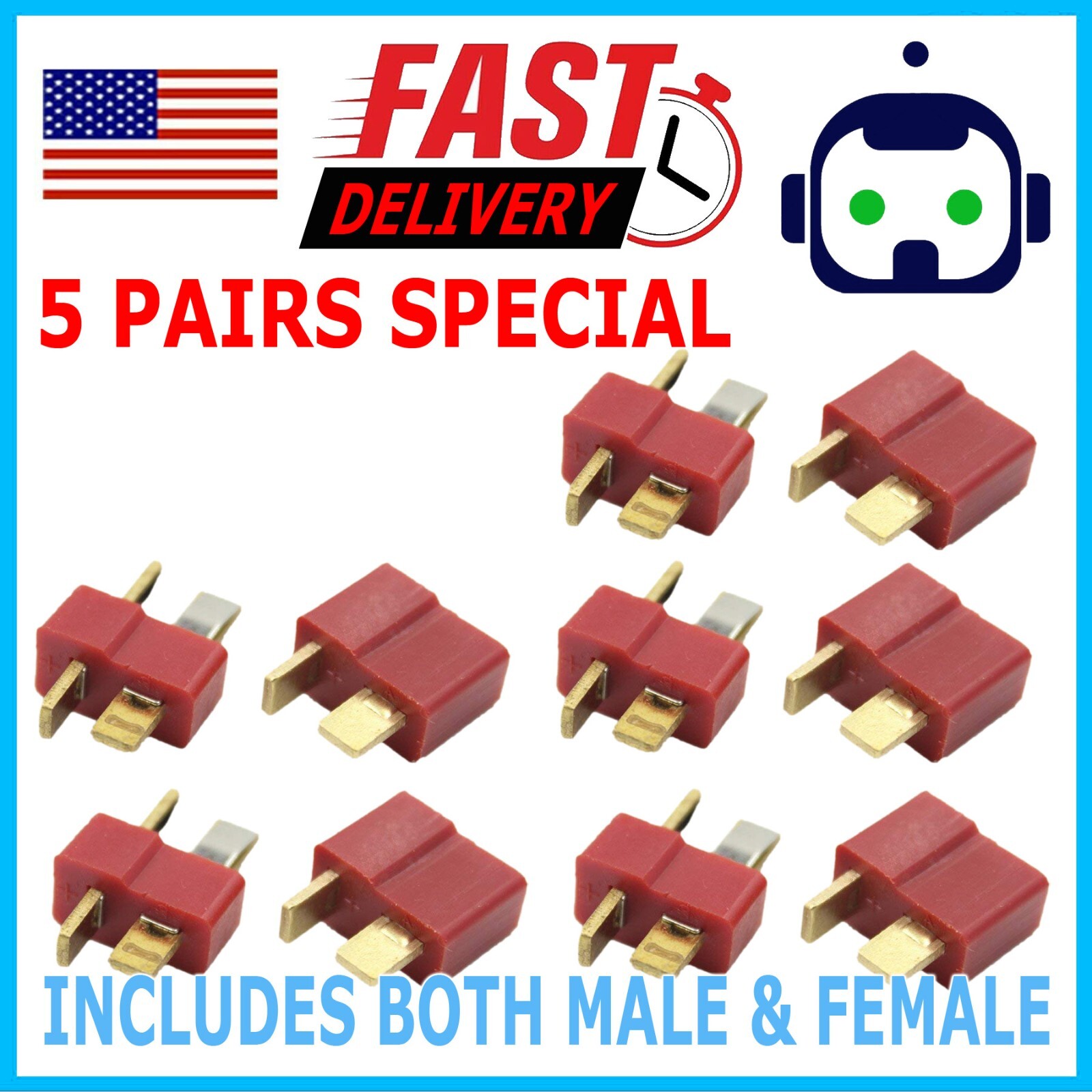 Ultra T Plug 10 pcs Male/Female Deans Connectors Lipo